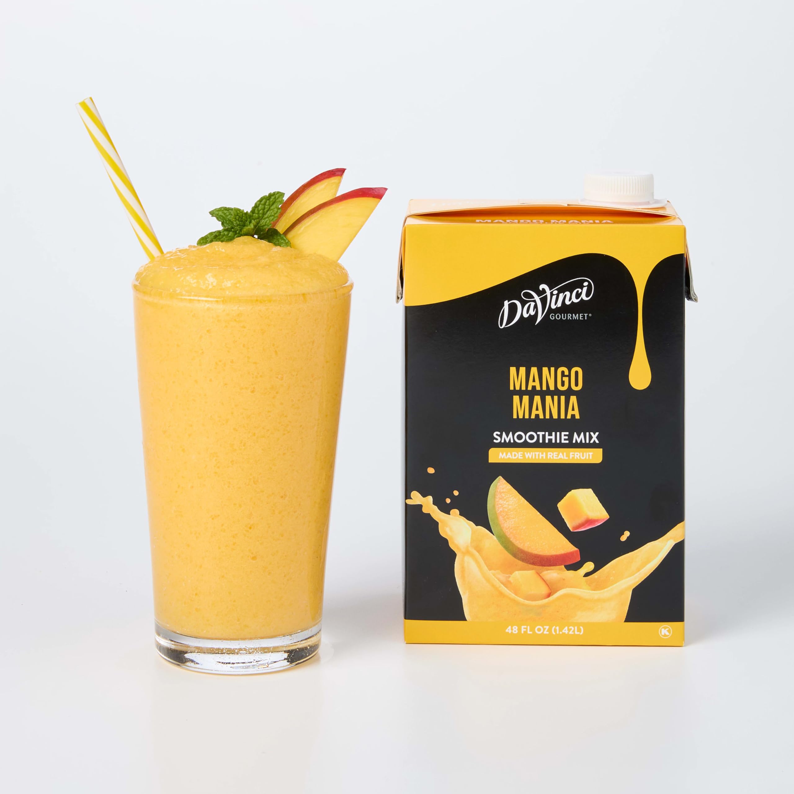 DaVinci Gourmet Mango Mania smoothie bottle shows tropical flavor ready for blends.