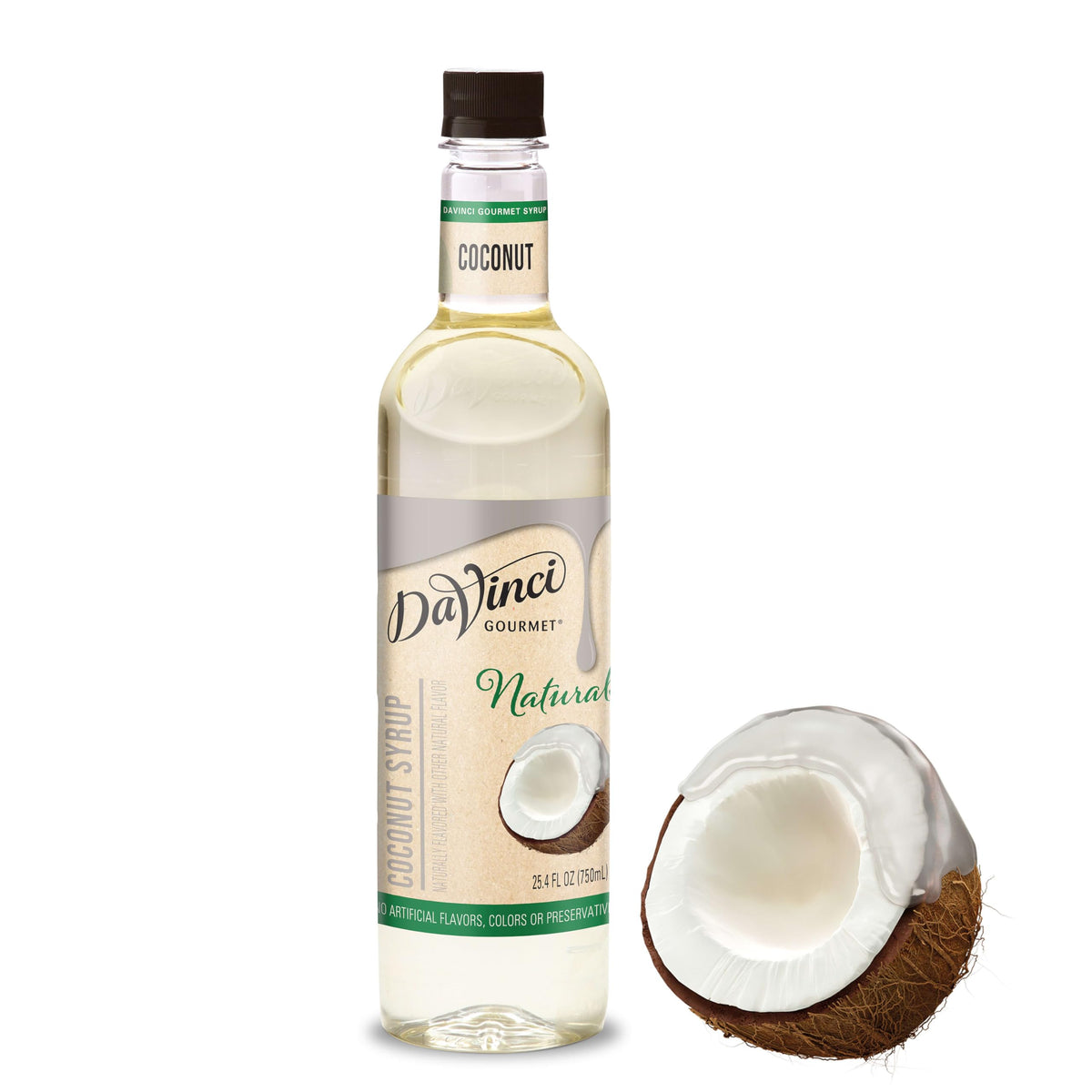 DaVinci Gourmet Naturals Coconut Syrup bottle with rich coconut flavor for drinks