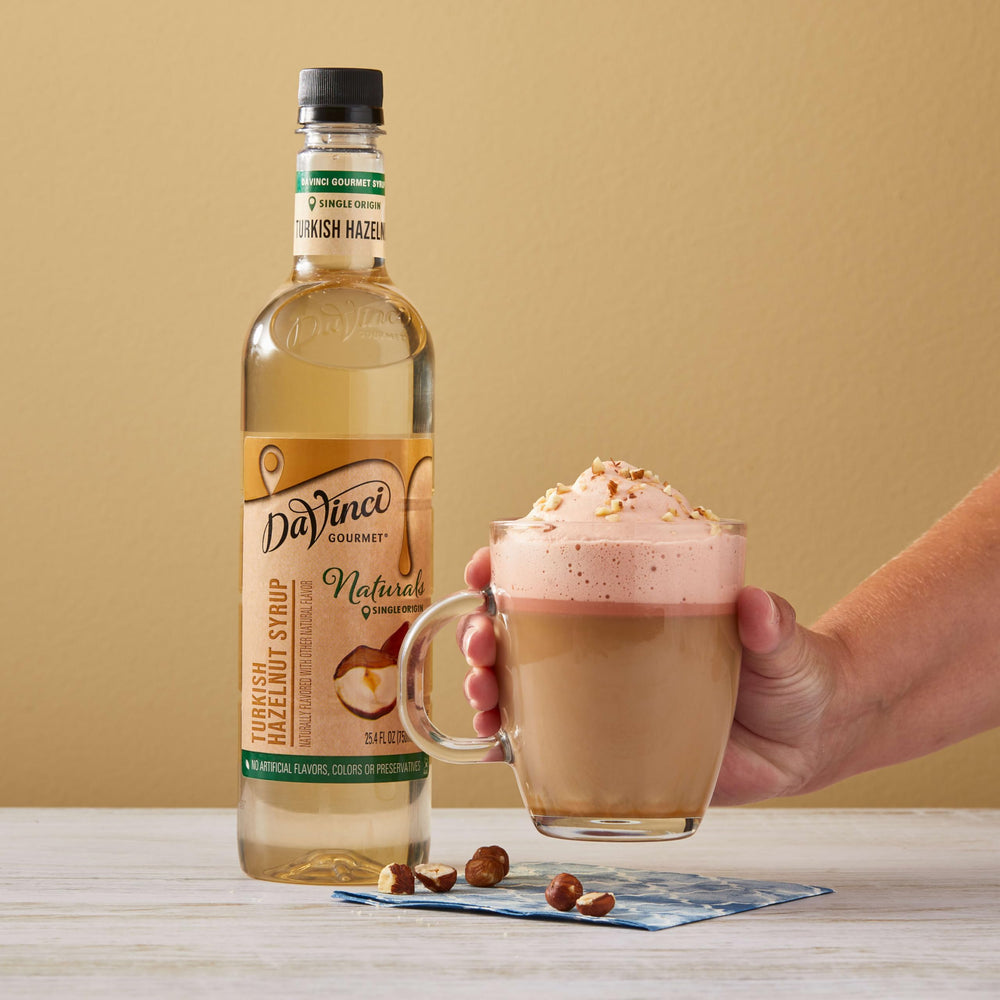 Packaging of DaVinci Gourmet Naturals Turkish Hazelnut Syrup in premium design