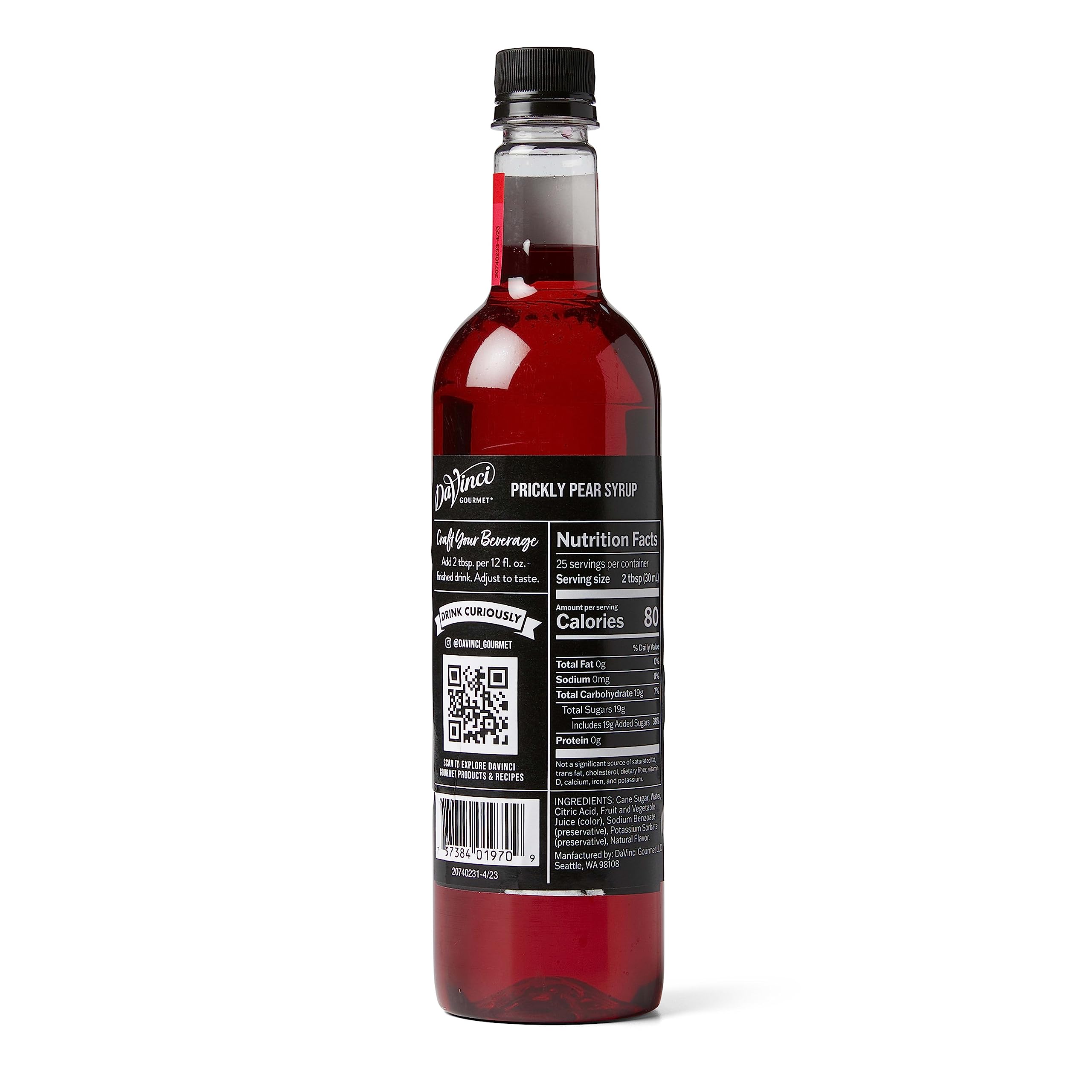 DaVinci Gourmet Prickly Pear Syrup being poured into a glass of beverage