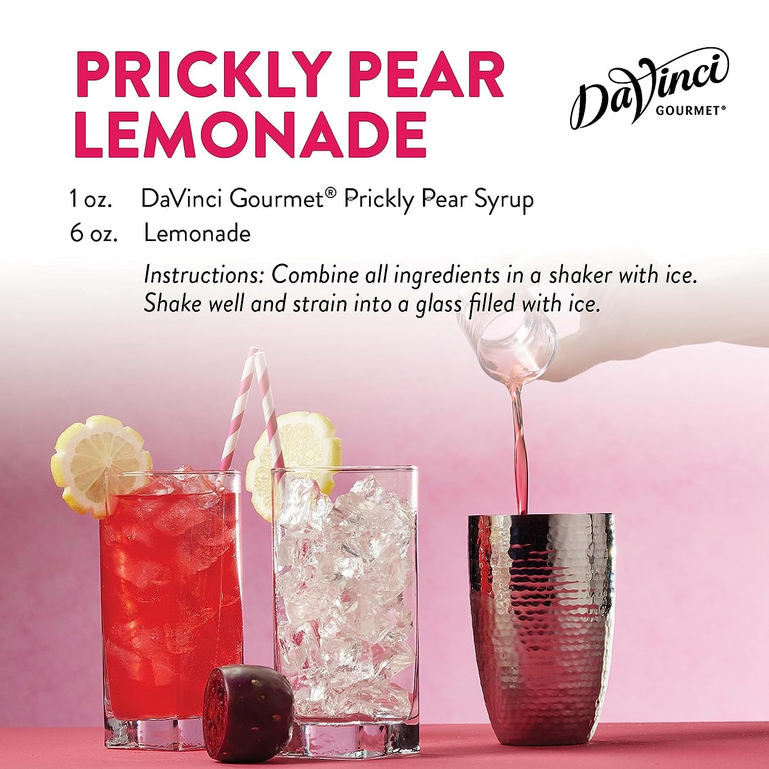 DaVinci Gourmet Prickly Pear Syrup glass highlighting the vivid hue
