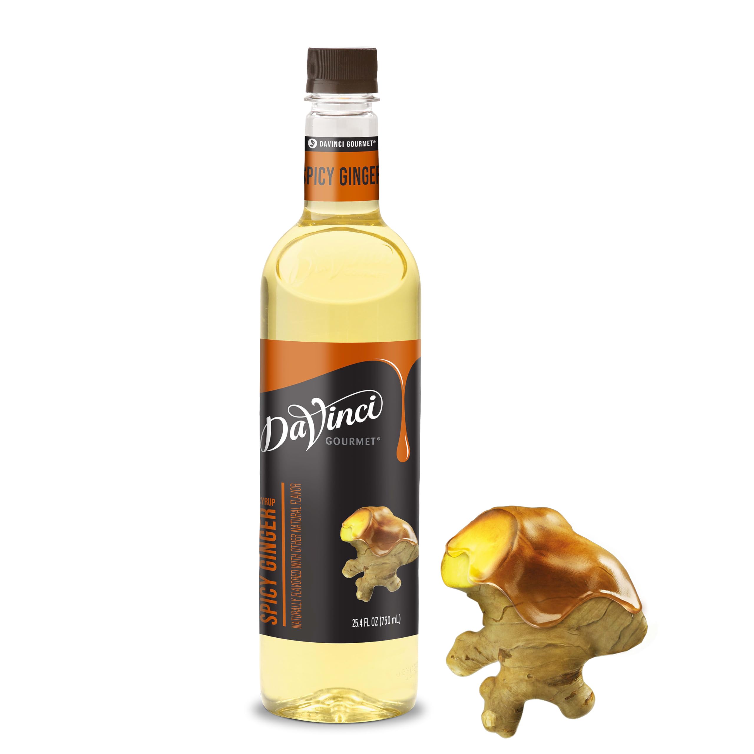 DaVinci Gourmet Spicy Ginger Syrup bottle close-up for premium beverages.
