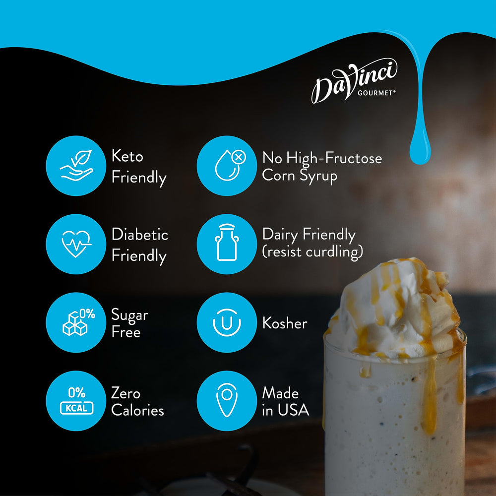 DaVinci Gourmet Sugar-Free Amaretto Syrup drizzled on desserts for subtle sweetness.