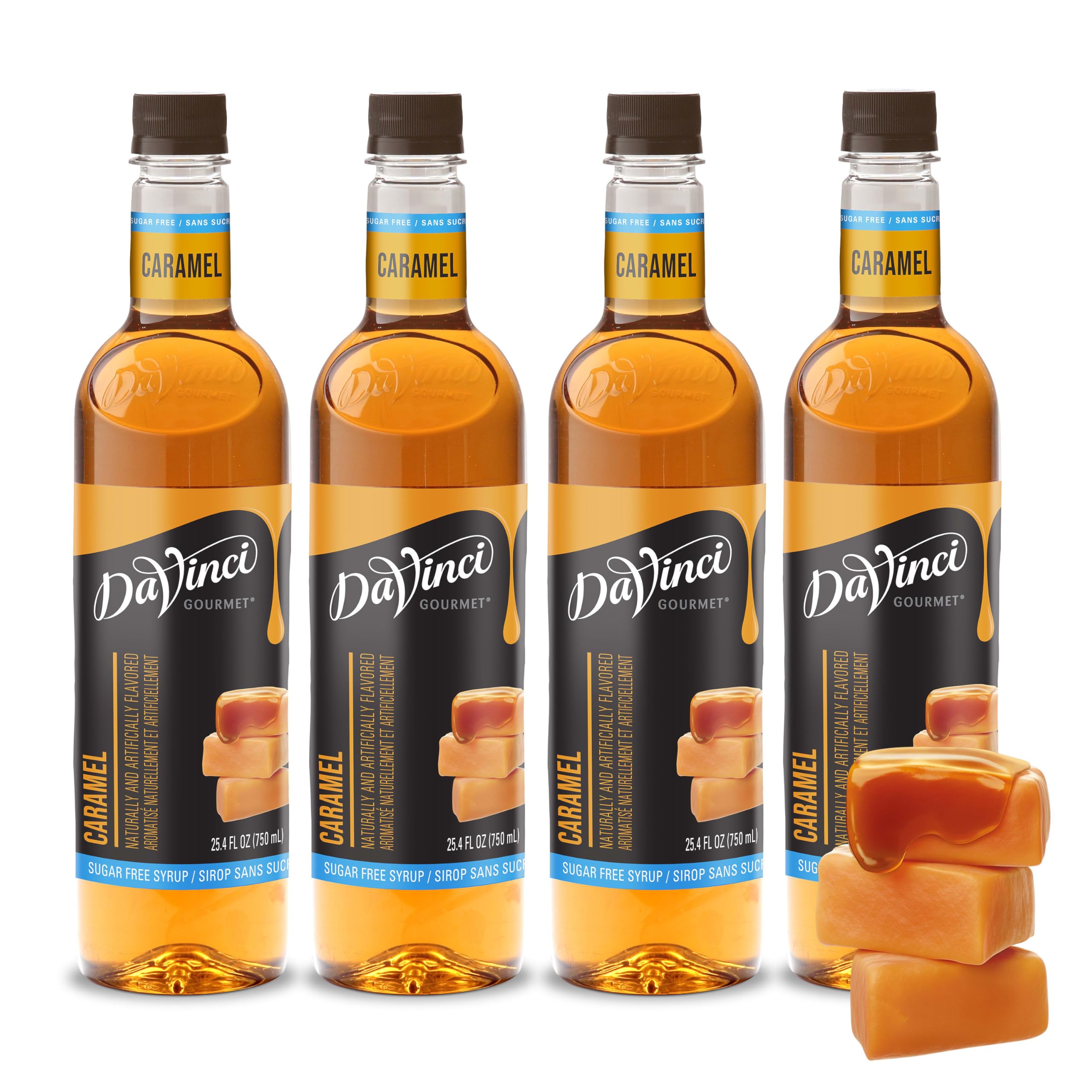 DaVinci Gourmet Sugar-Free Caramel Syrup bottle front for premium flavor without added sugar
