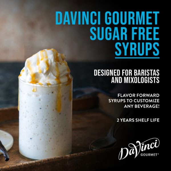 DaVinci Gourmet Sugar-Free Caramel Syrup 4-pack packaging highlights value for home baristas