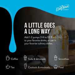 DaVinci Gourmet Sugar-Free Caramel Syrup pouring shot shows easy dissolution in drinks