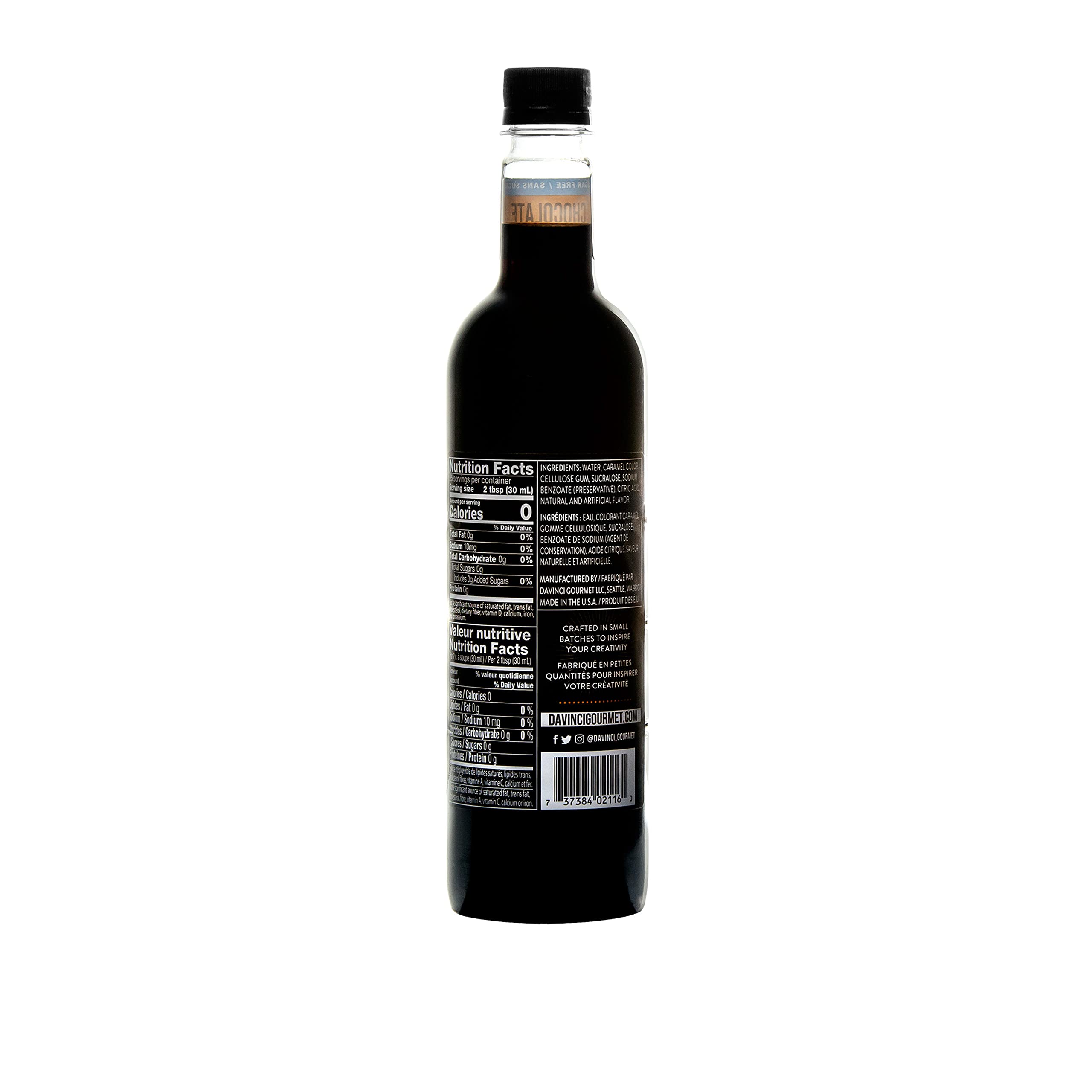 DaVinci Gourmet Sugar Free Chocolate Syrup being poured into coffee for rich flavor without sugar
