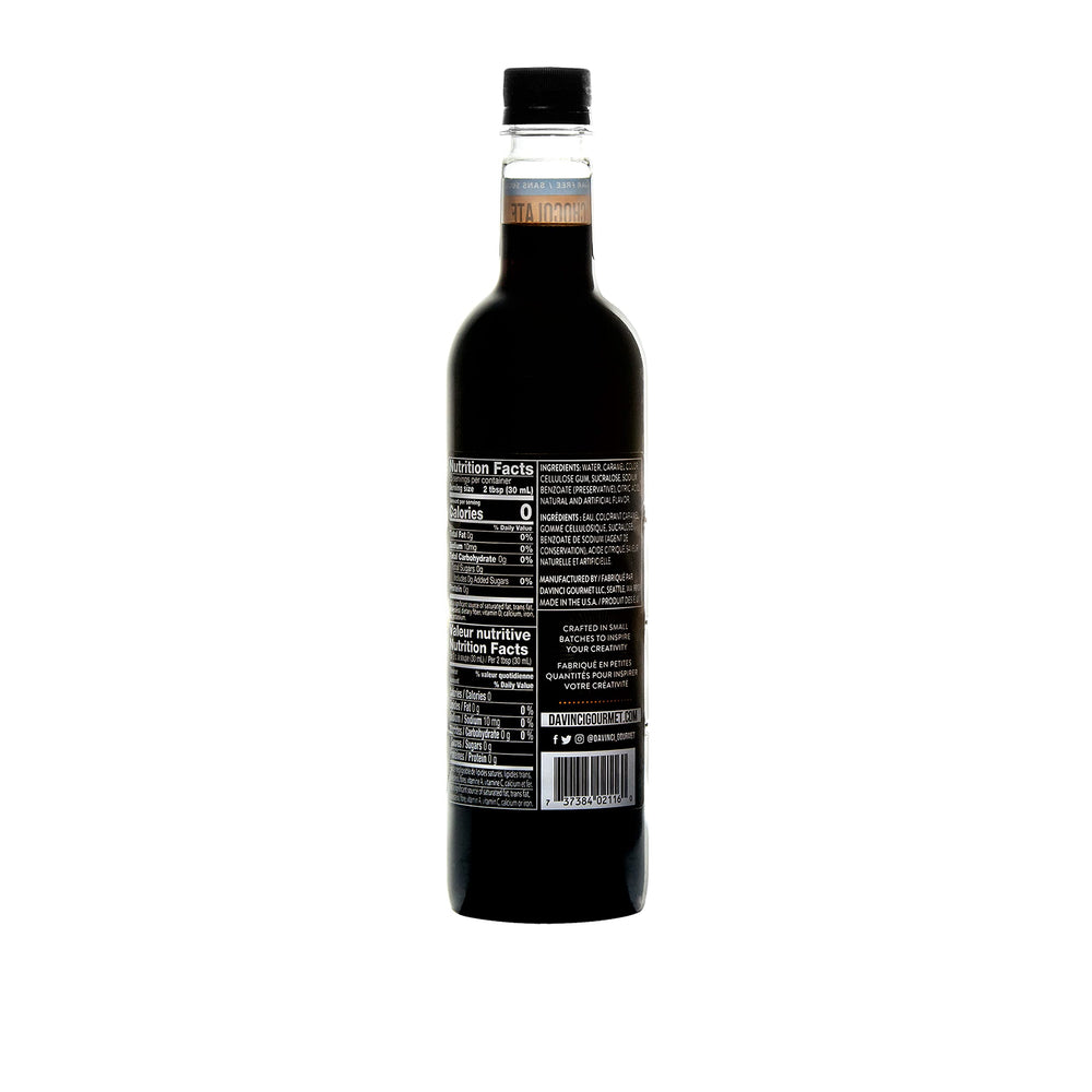 DaVinci Gourmet Sugar Free Chocolate Syrup being poured into coffee for rich flavor without sugar