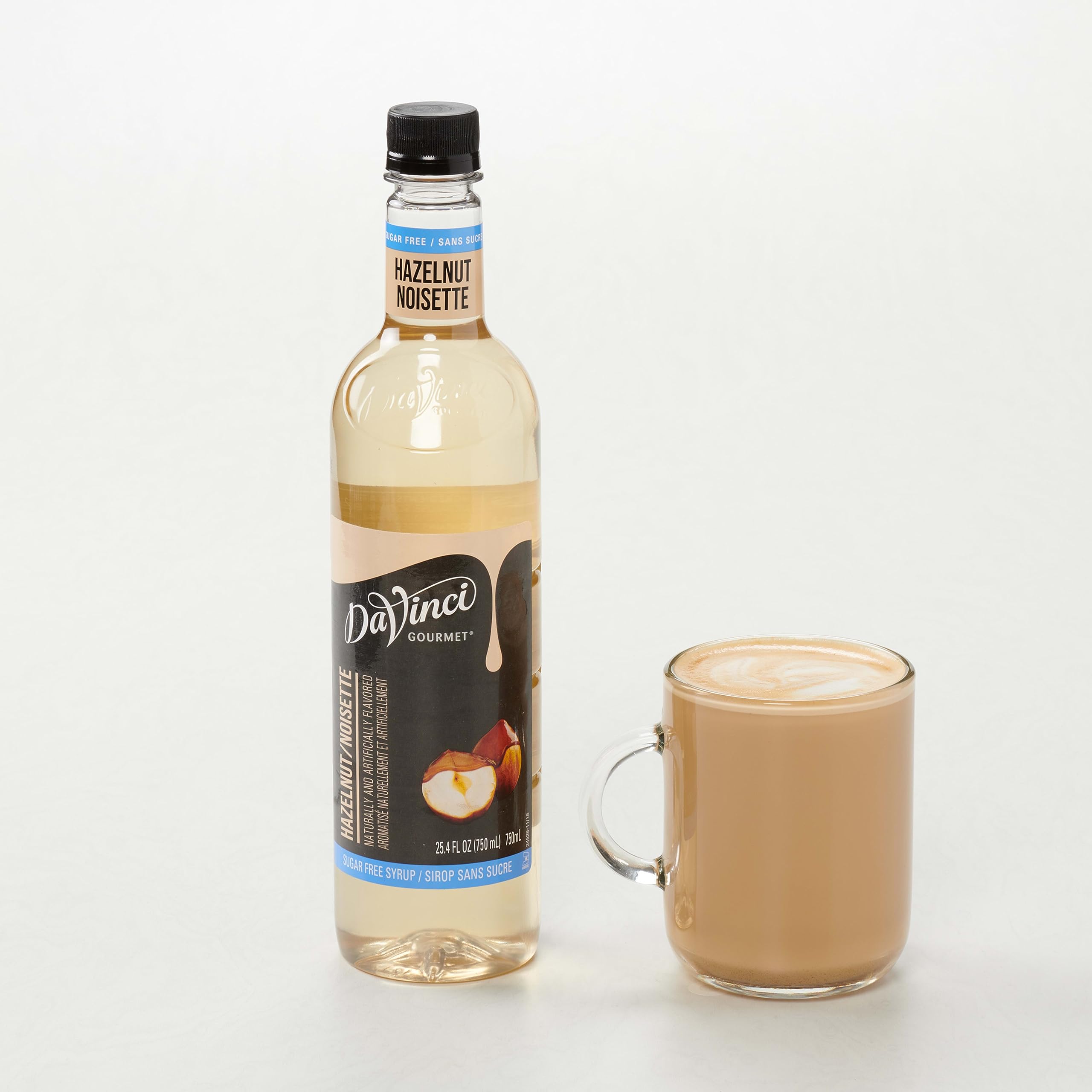 DaVinci Gourmet sugar-free hazelnut syrup ingredient panel highlights simple, premium ingredients.