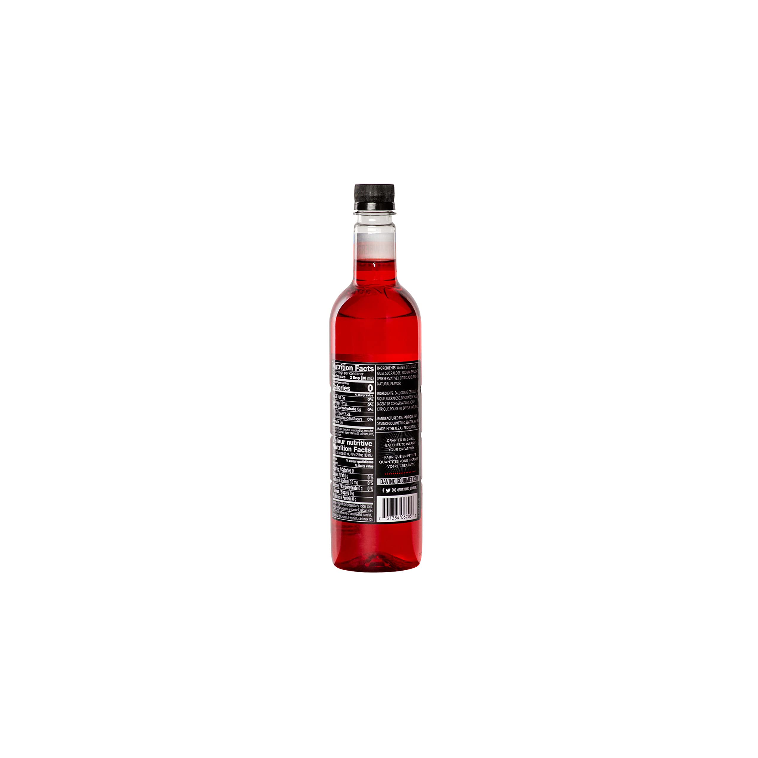 DaVinci Gourmet Sugar-Free Strawberry Syrup label close-up showing flavor