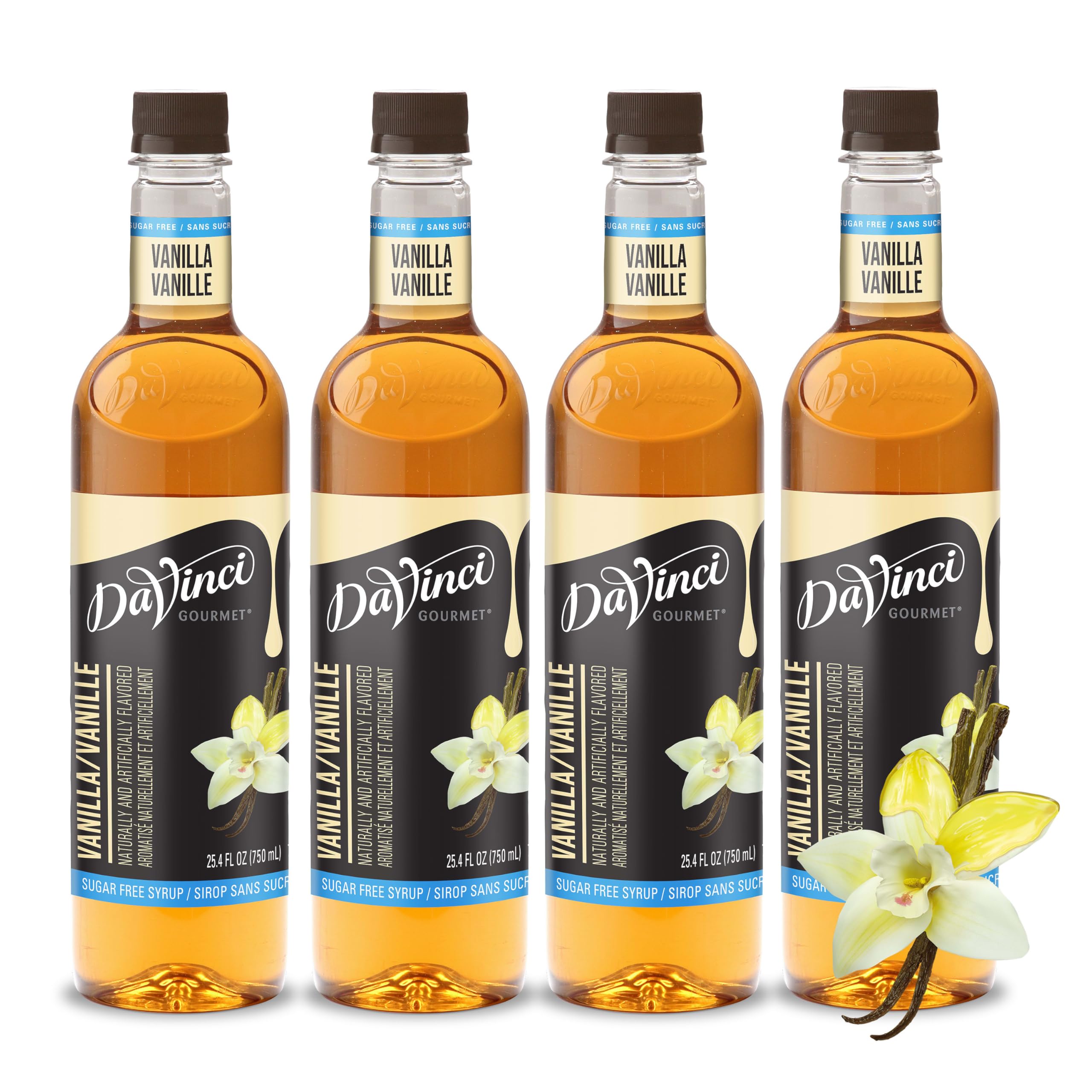 DaVinci Gourmet Sugar-Free Vanilla Syrup 4-pack bottles for sugar-free flavoring in coffee