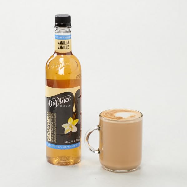 DaVinci Gourmet Sugar-Free Vanilla Syrup added to coffee for smooth aroma