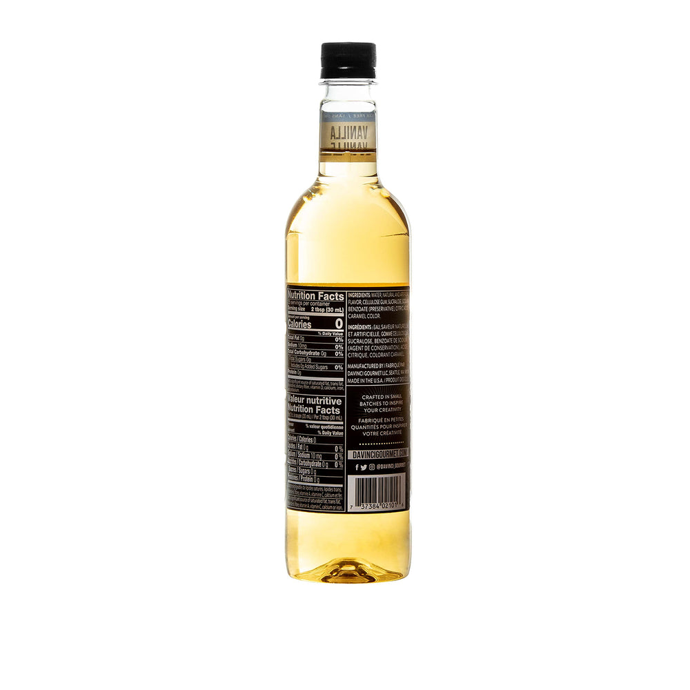 DaVinci Gourmet Sugar-Free Vanilla Syrup packaging on shelf for premium ingredients