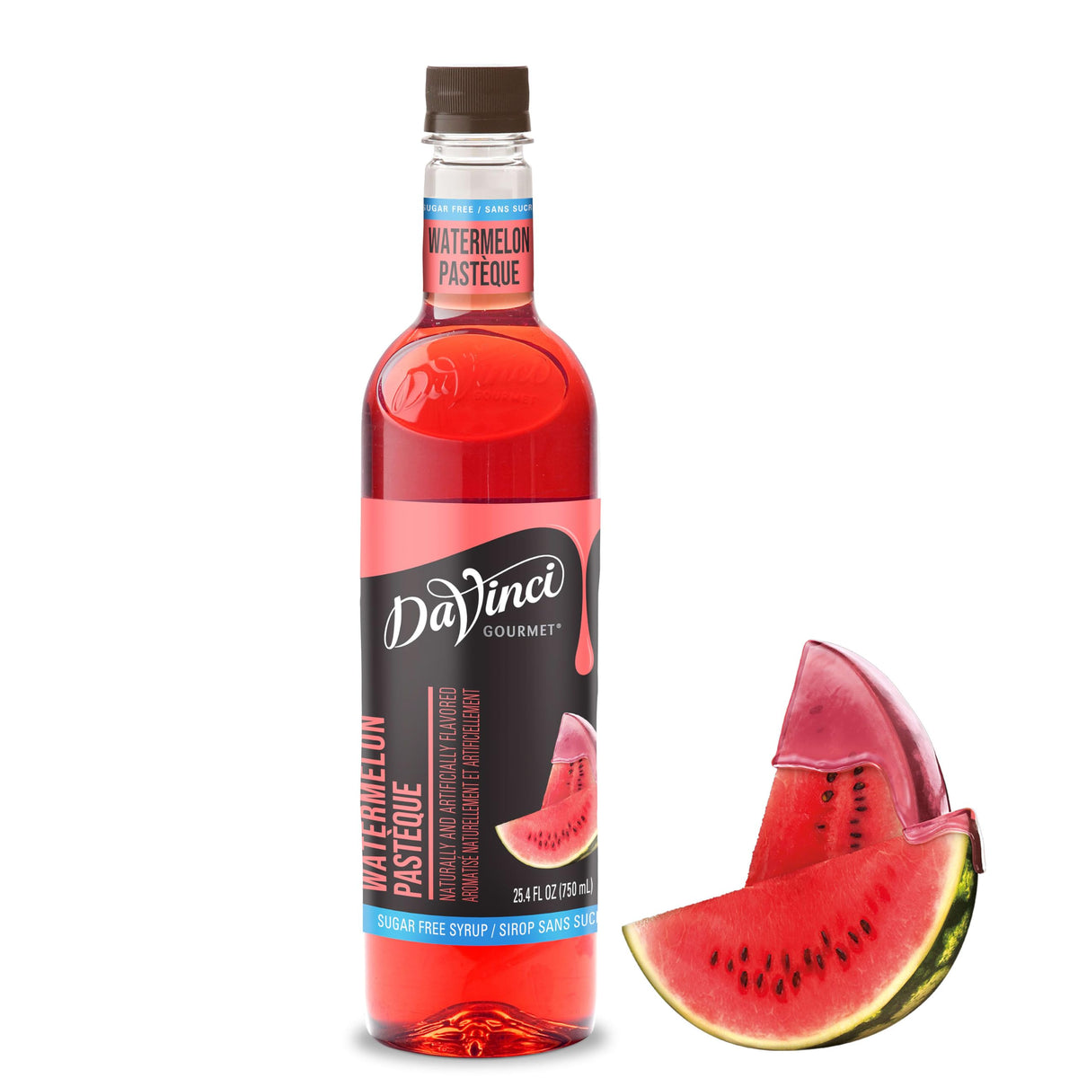 DaVinci Gourmet Watermelon Syrup bottle with vibrant hue for sugar-free flavor.