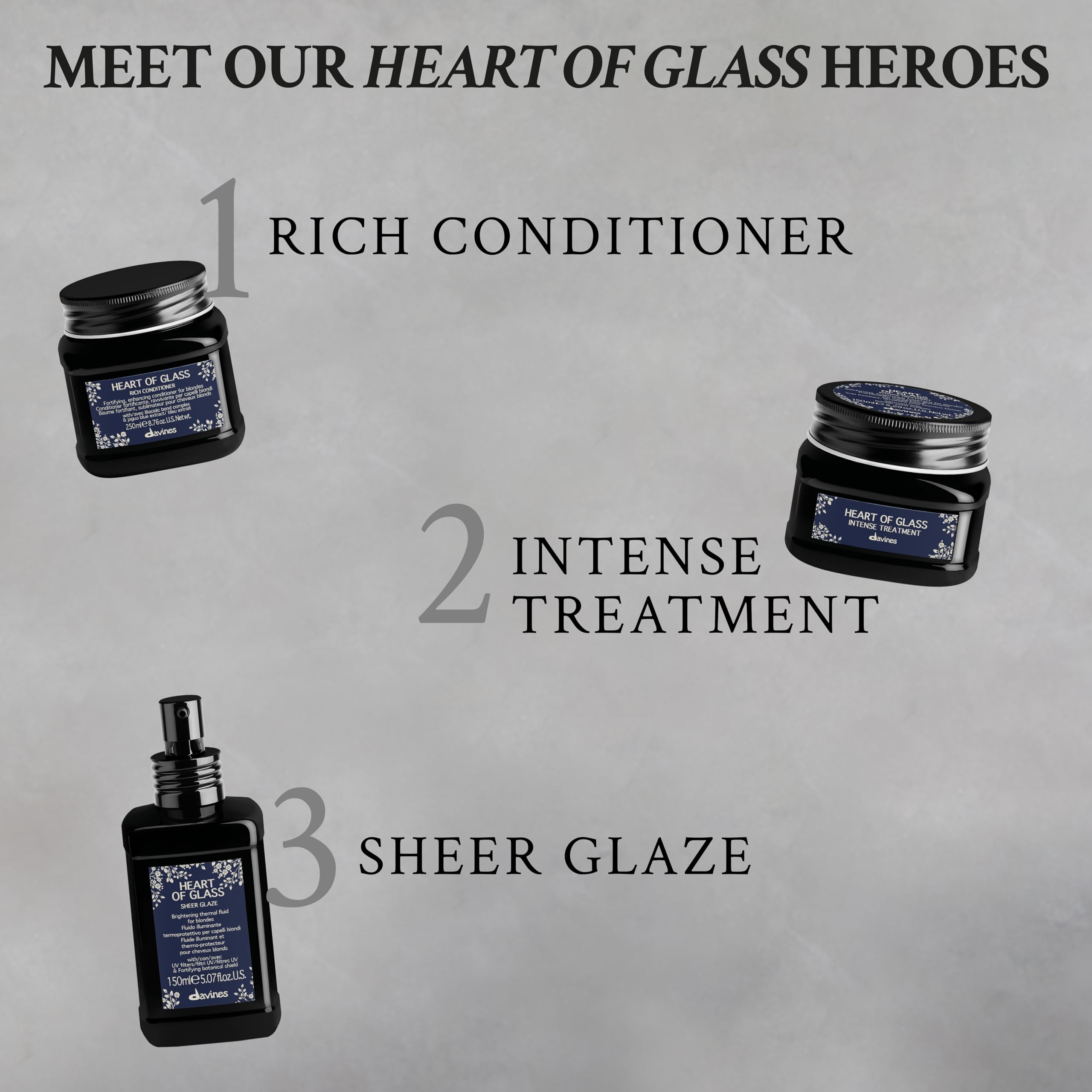 Davines Heart of Glass bottle pour enables easy, controlled application.