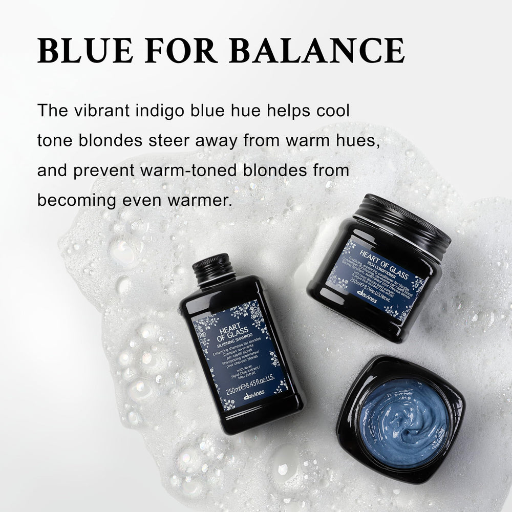 Davines Heart of Glass jagua extract highlights tone balancing ingredients.