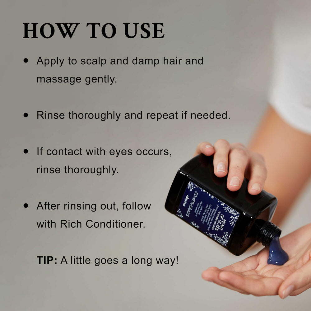 Davines Heart of Glass shampoo creates a rich lather for gentle cleansing.