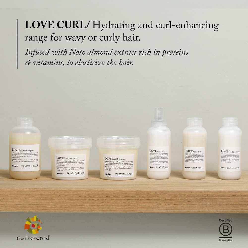 Davines Love Curl Shampoo almond extract ingredient highlighted for hydrating curls.