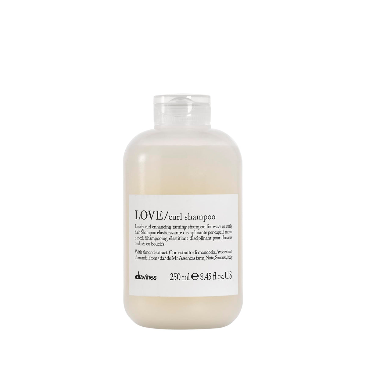 Davines Love Curl Shampoo bottle front signaling daily curl care and volume.
