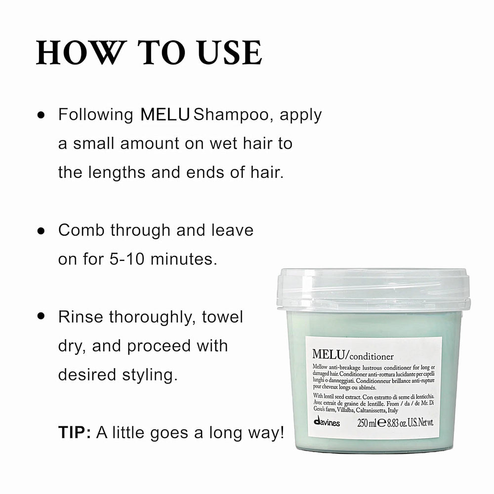 Close-up of wet, silky hair treated with MELU for softer ends.