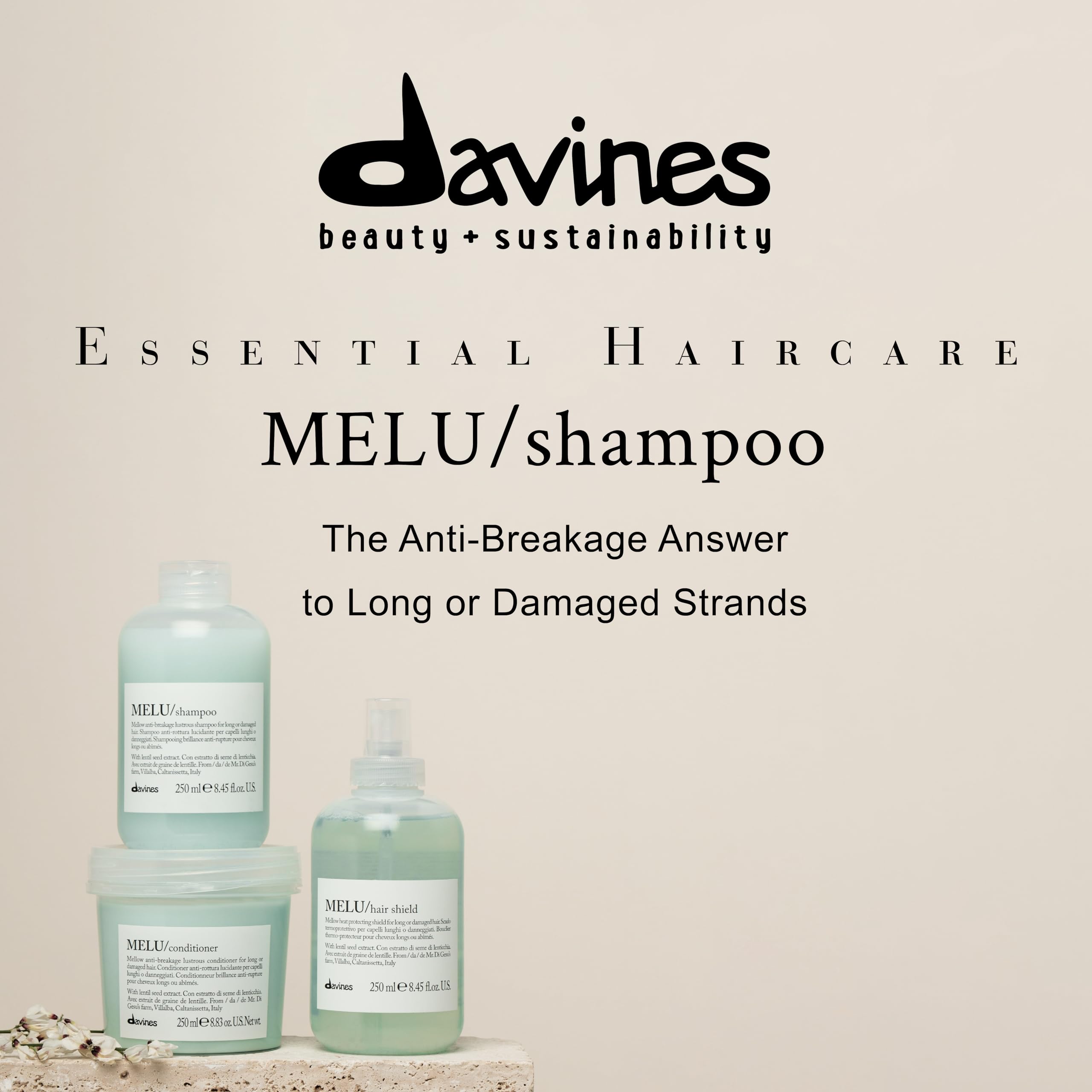 Davines MELU shampoo foam lather close-up highlights gentle cleansing and shine