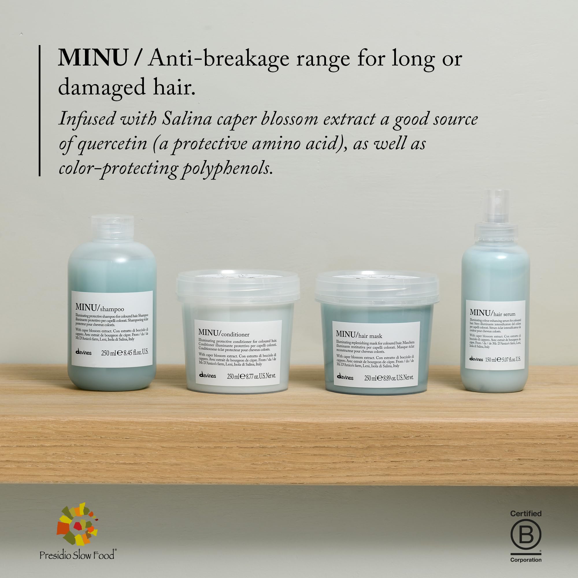 Davines MINU application routine depicts simple daily wash for color care.