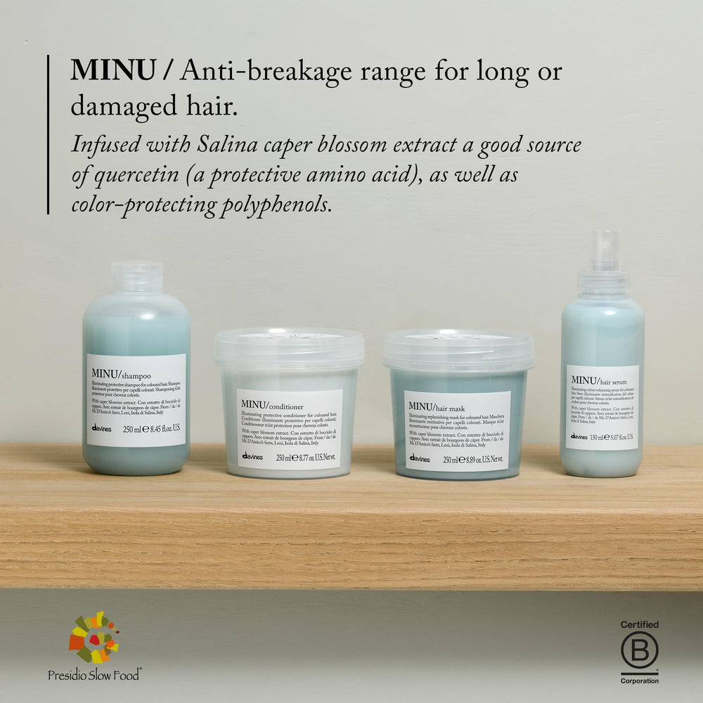 Davines MINU application routine depicts simple daily wash for color care.