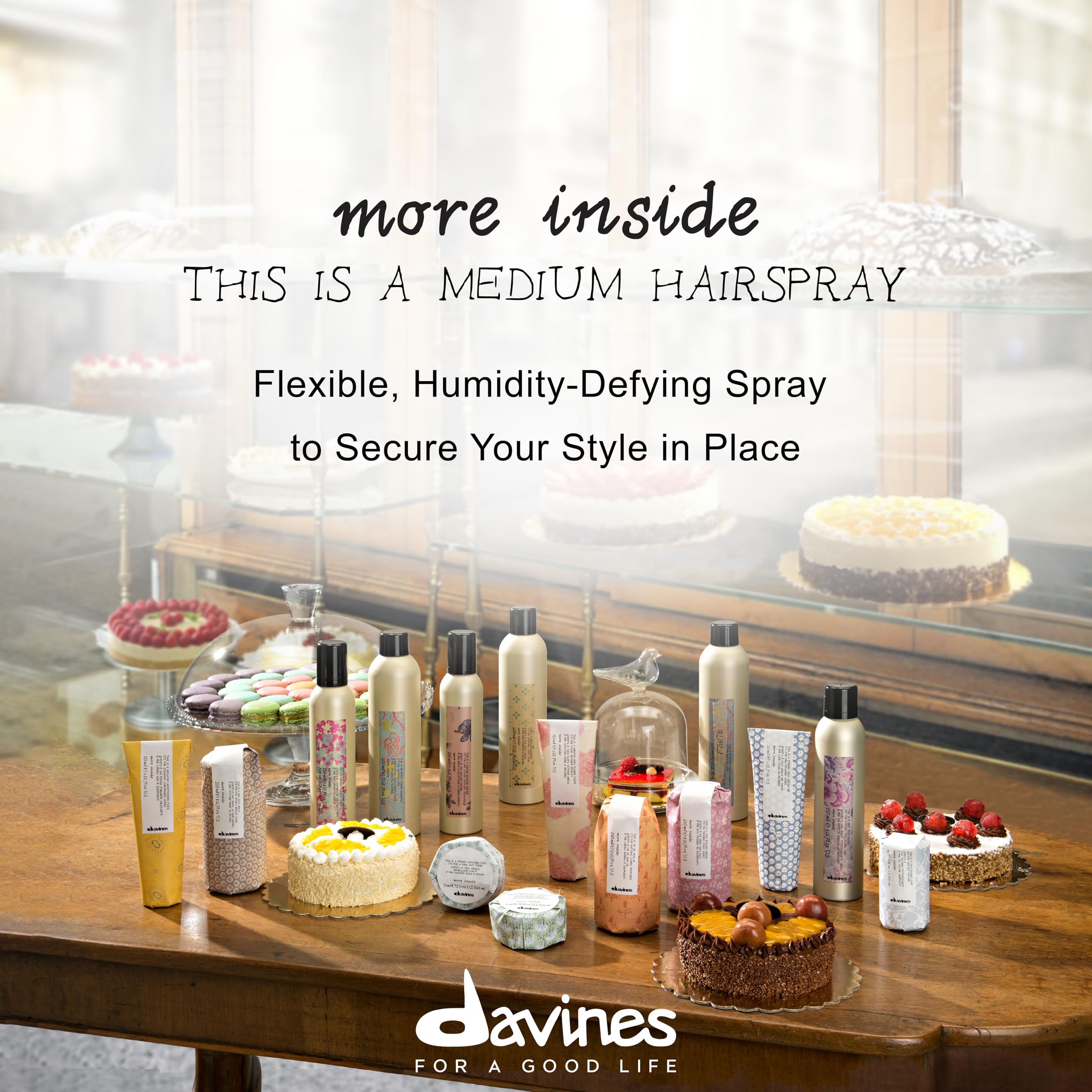 Davines This Is A Medium Hairspray dispensing mist shows even, fine coverage.