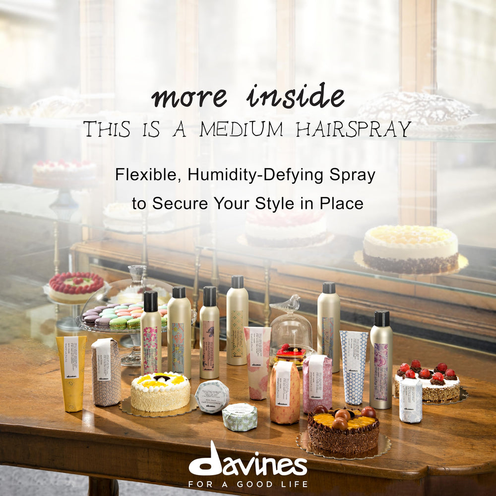 Davines This Is A Medium Hairspray dispensing mist shows even, fine coverage.