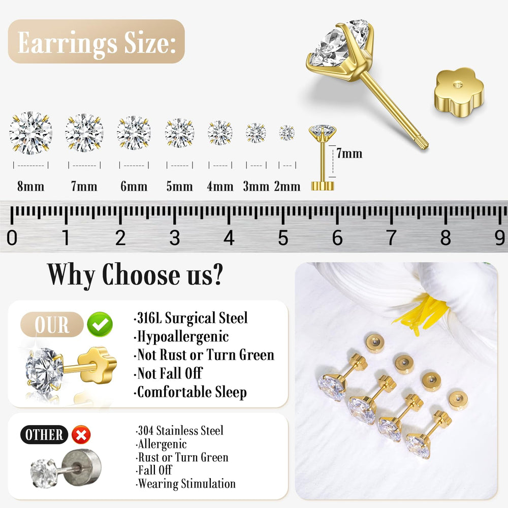 Davka 8mm flat back stud with screw-back design for secure wear.