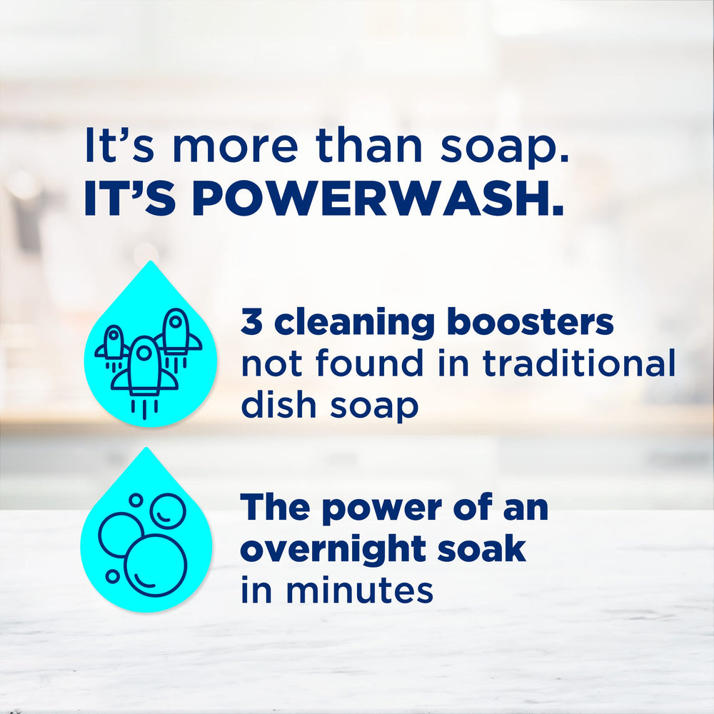 Dawn Free & Clear Powerwash refill with pear scent demonstrates easy restock and continued cleaning power.