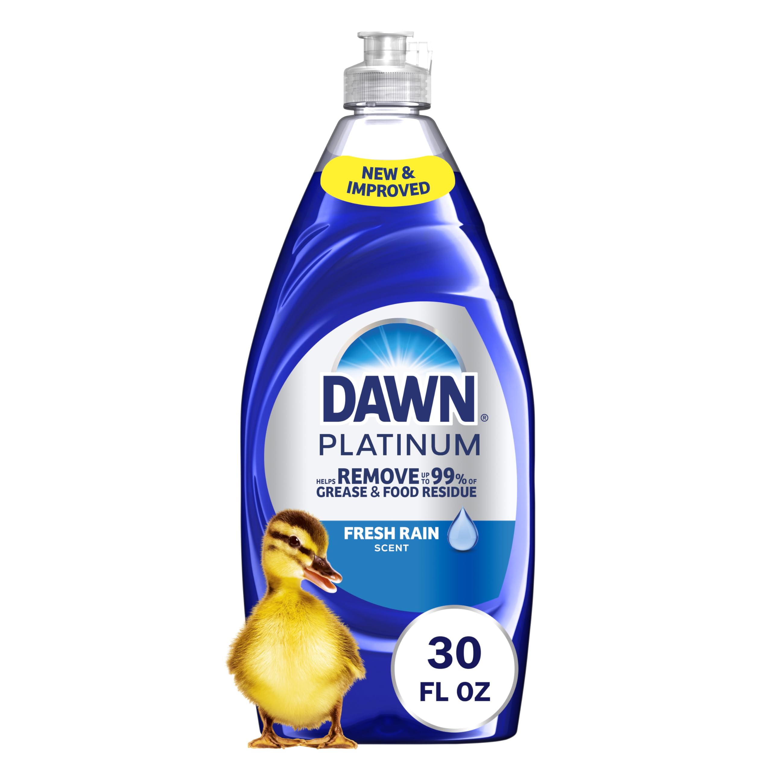 Dawn Platinum dish soap pour shows strong grease attraction for faster cleaning