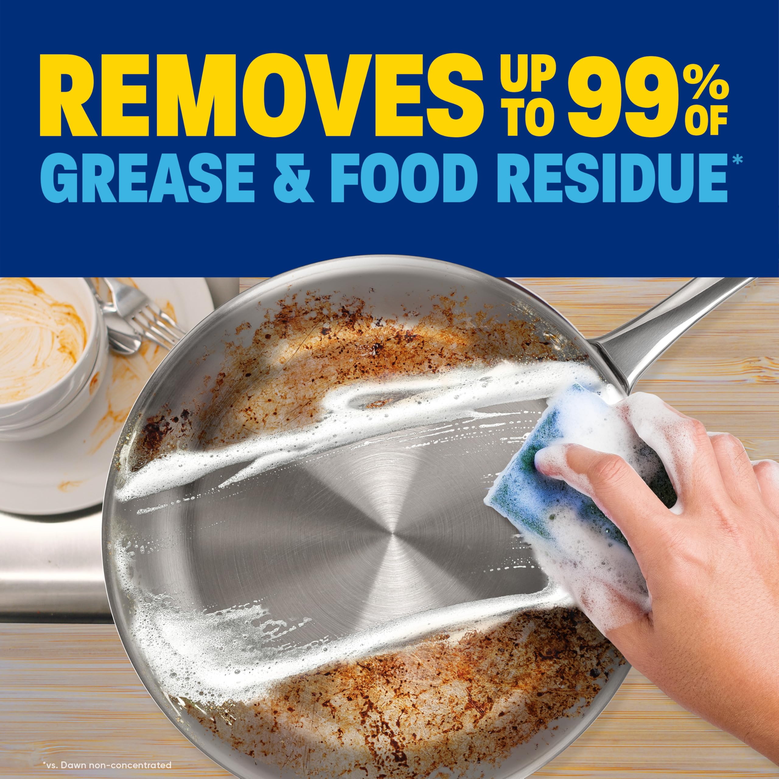 Dawn Platinum grease removal on pans leaves a visible shine.