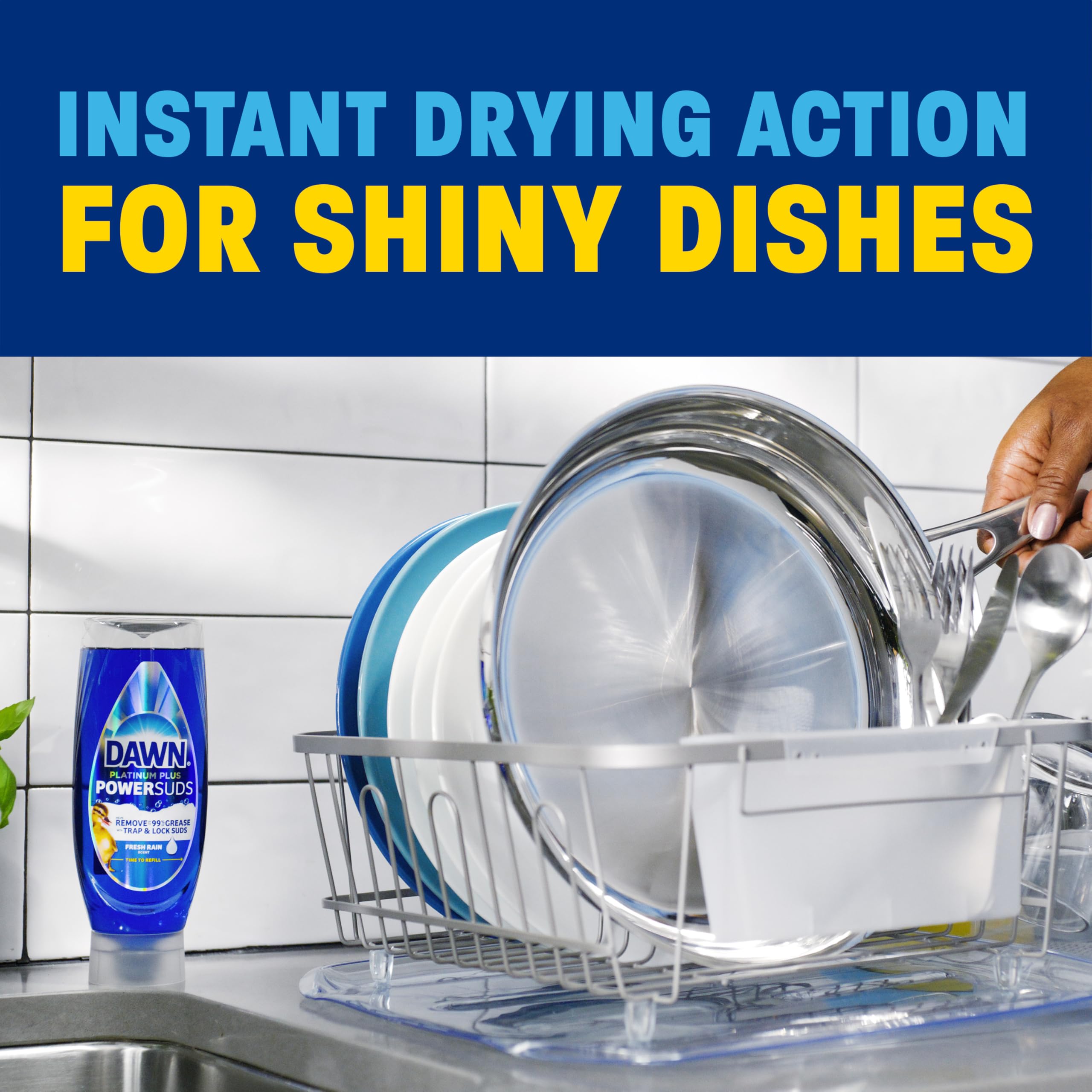 Dawn Platinum Plus PowerSuds pot and pan scrubbing in a sink