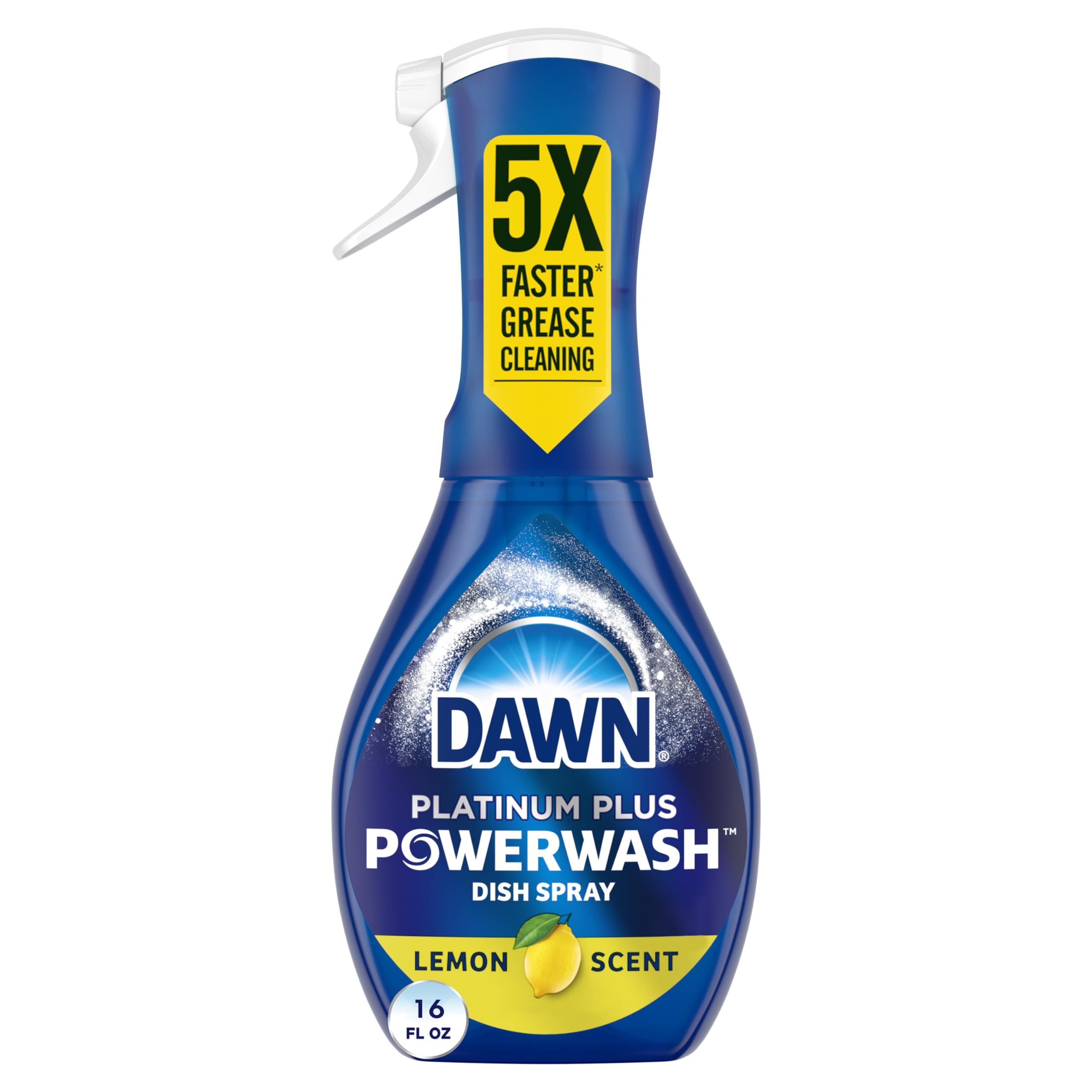 Dawn Powerwash Lemon Dish Spray bottle ready for quick grease cleanup on counters.
