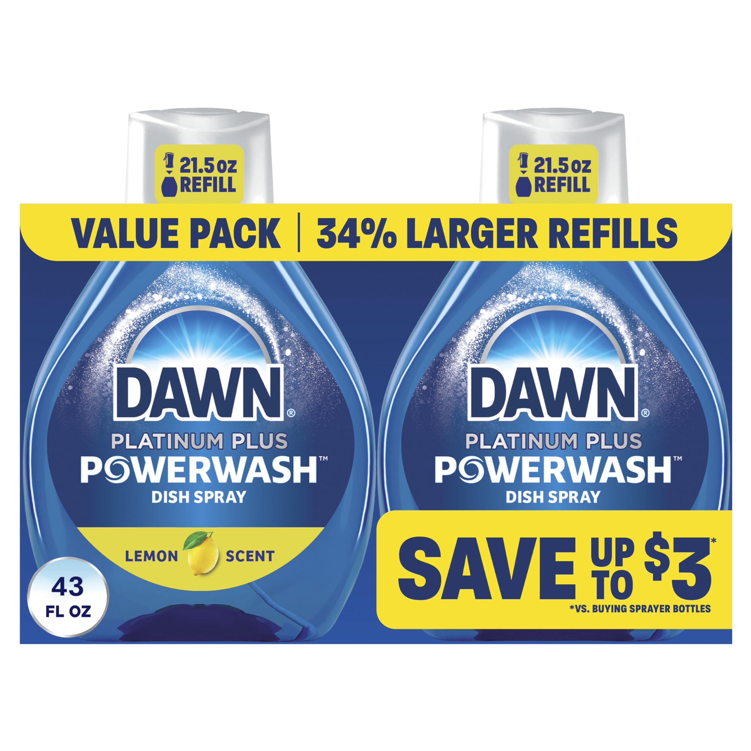 Dawn Powerwash Lemon dish spray bottle for fast grease cleanup.
