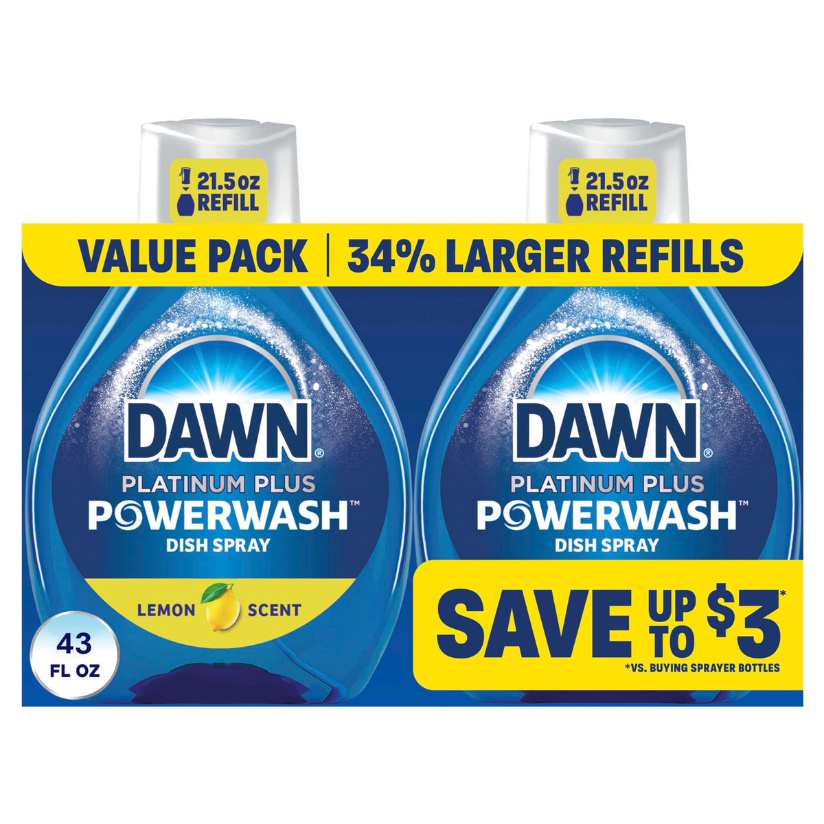 Dawn Powerwash Lemon dish spray bottle for fast grease cleanup.