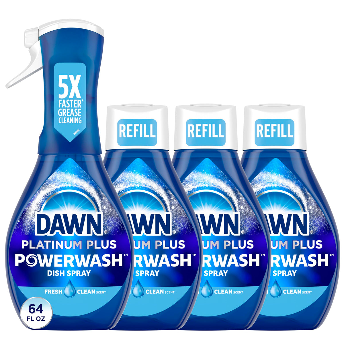 Dawn Powerwash spray on a kitchen counter with suds for grease cleanup