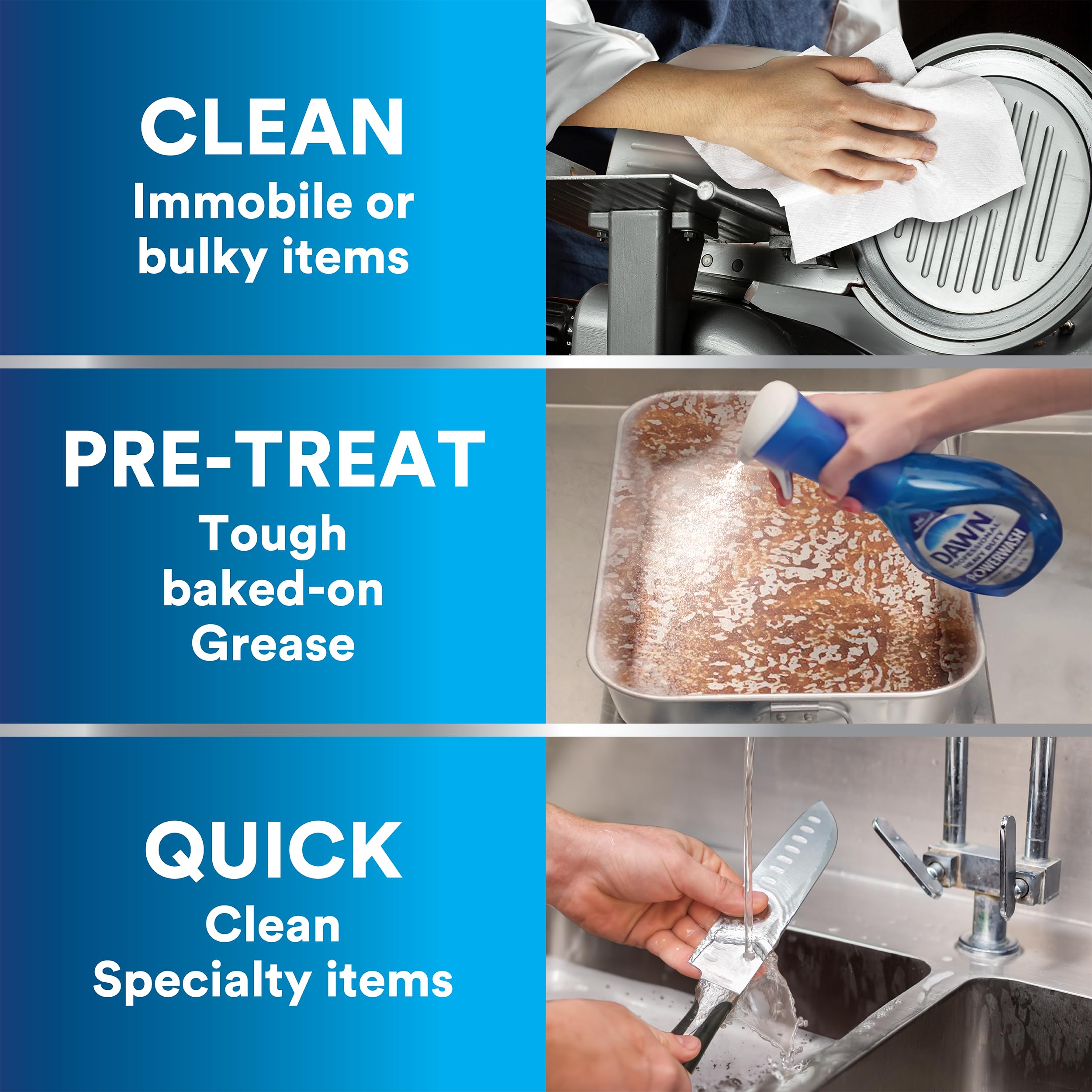 Dawn Pro Powerwash foaming trigger in use for pre-treating baked-on grease