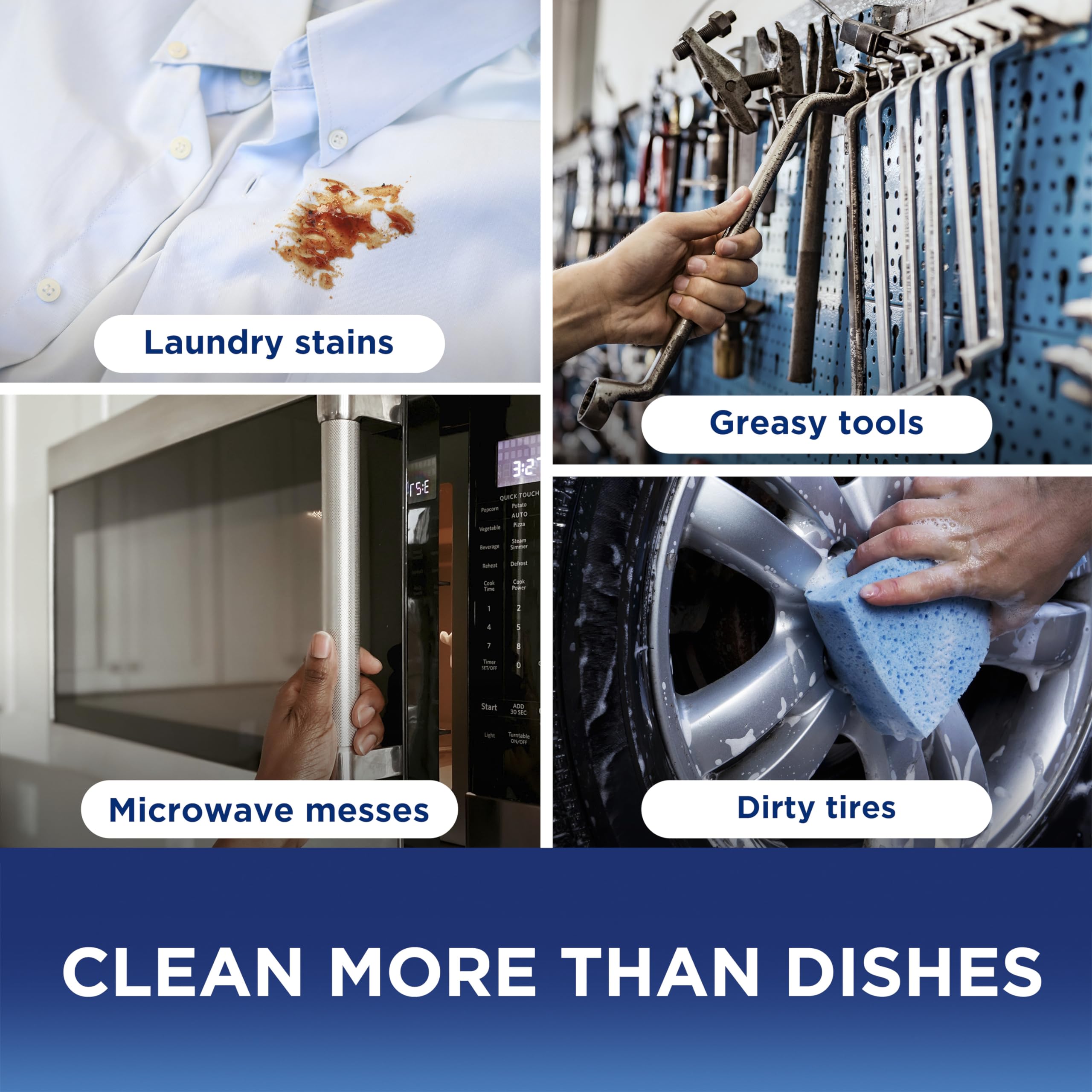 Hands washing dishes with Dawn, reduced scrubbing and grease cleaning