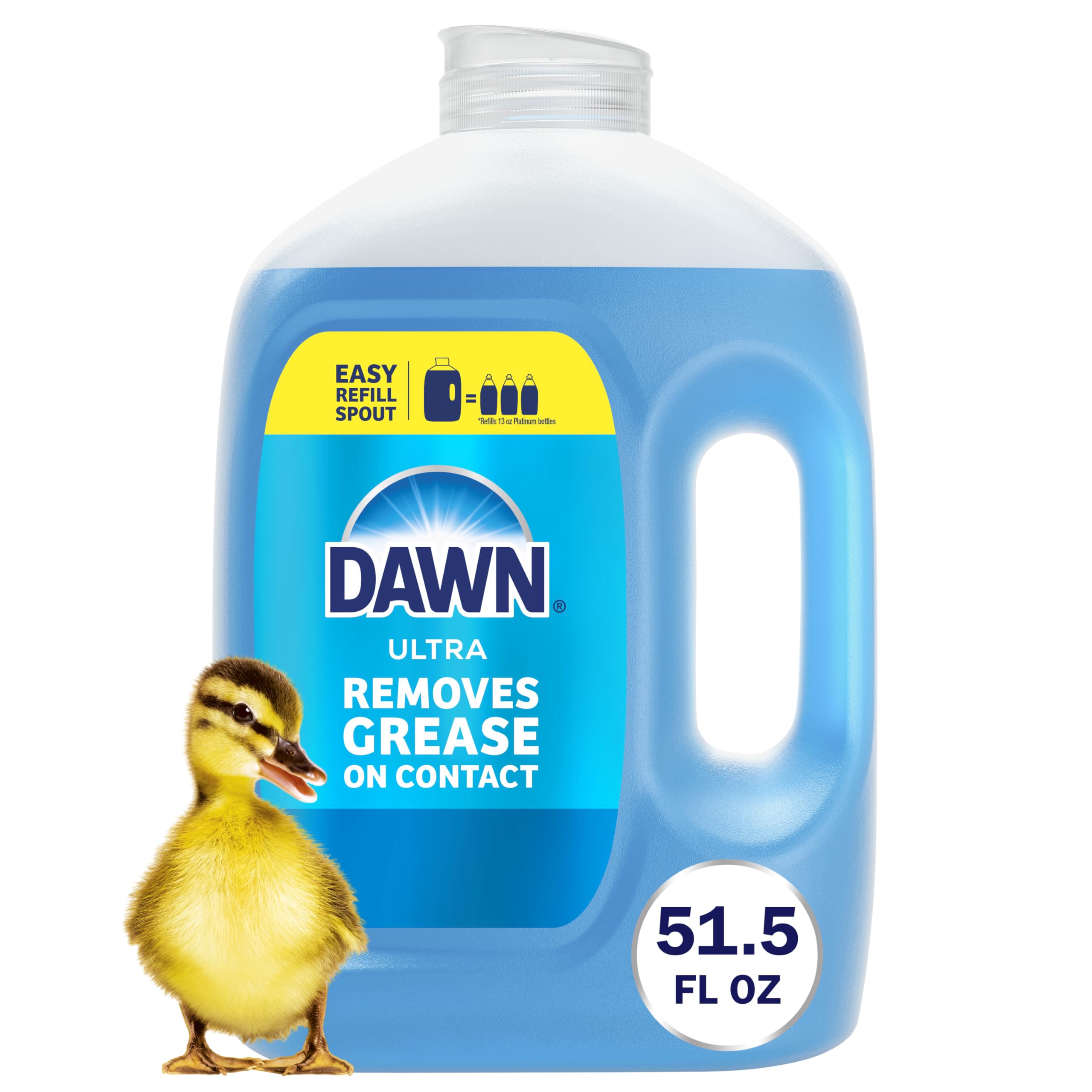 Dawn Ultra Original refill jug pour demonstrates easy, mess-free refills.