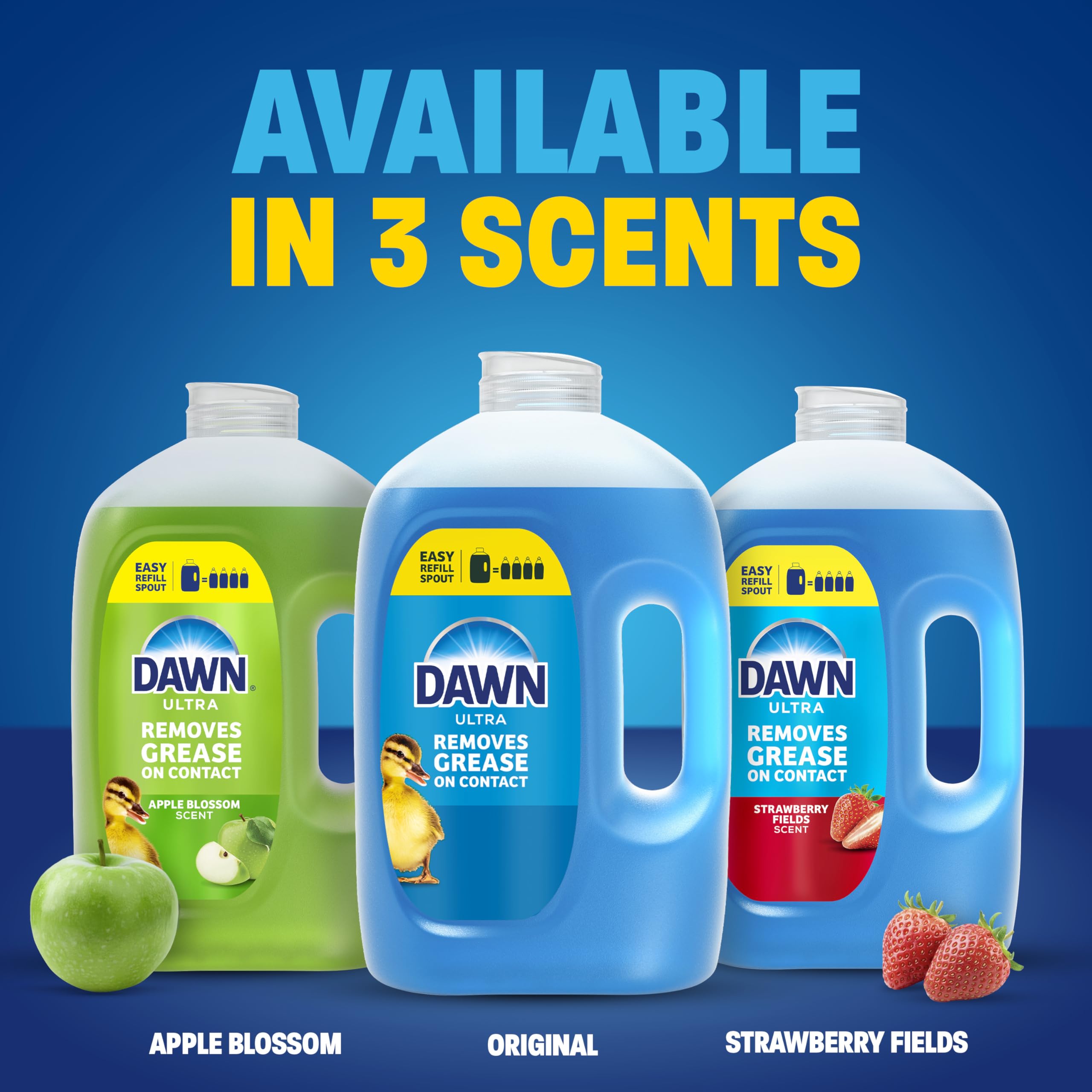 Dawn Ultra refill jug reduces plastic with versatile bottle filling.