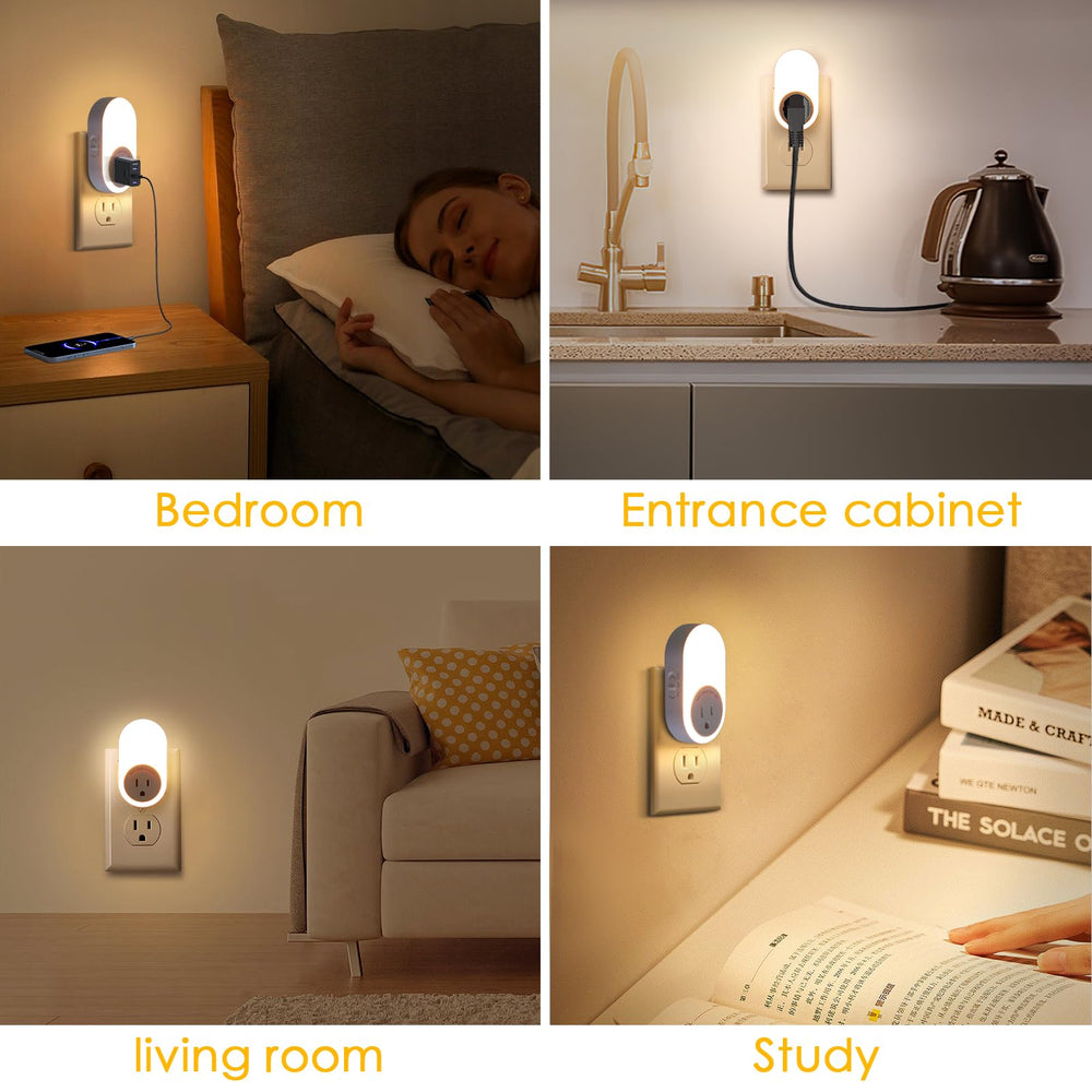 Dawnrise 2-pack plug-in night lights save space and simplify setup.