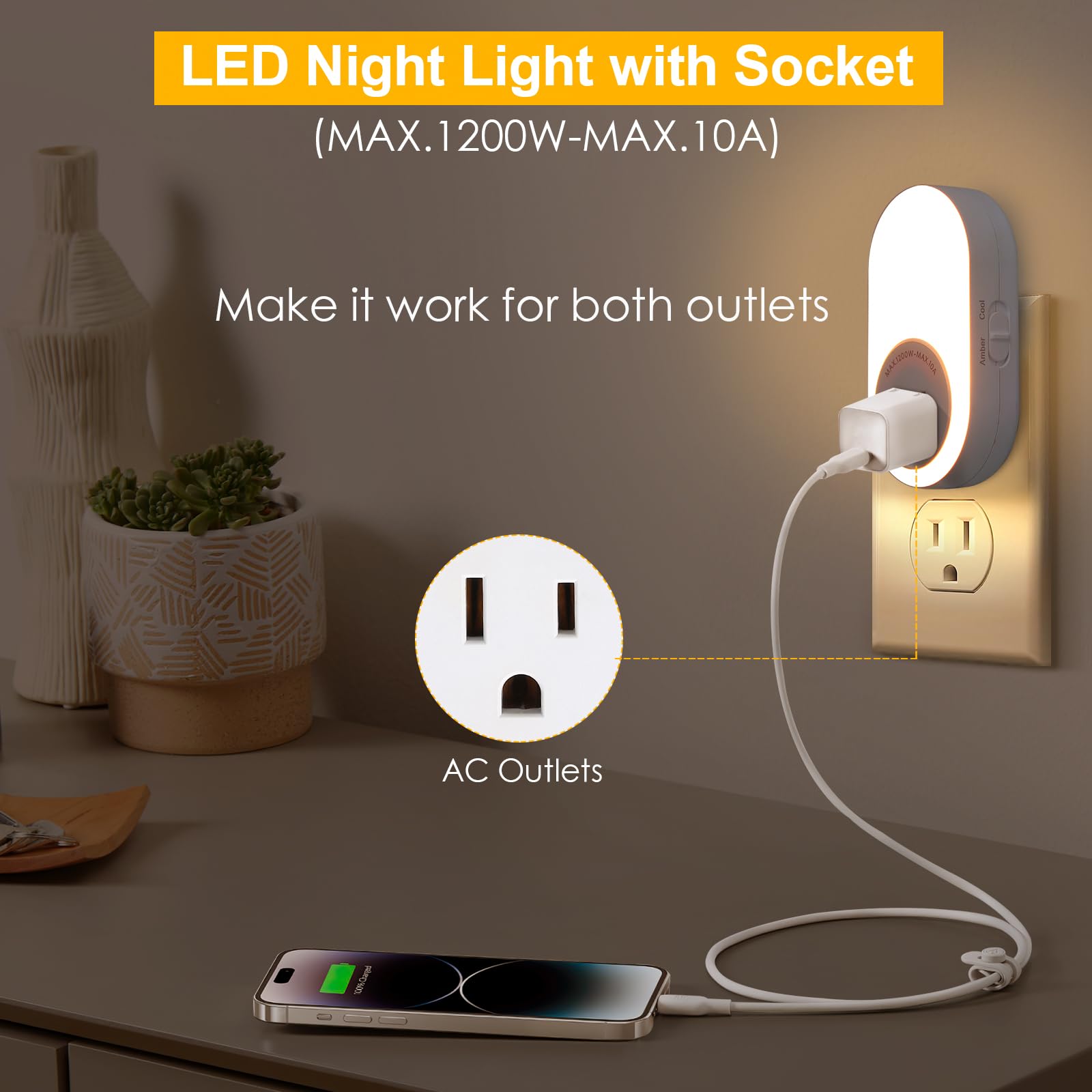 Dawnrise dusk-to-dawn sensor captures bedrooms with automatic low-glow lighting.