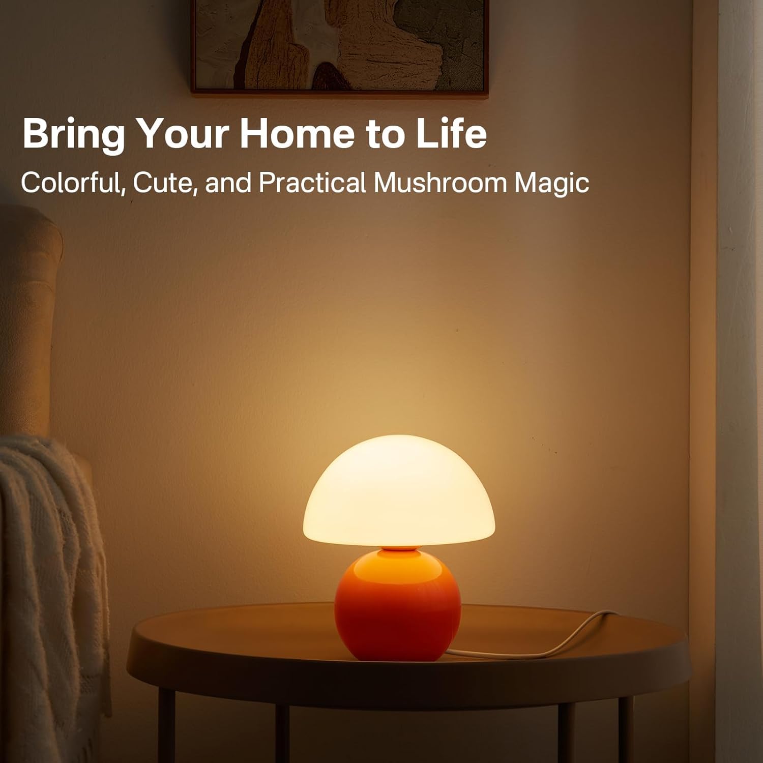 Dawnwake hand-blown glass base adds unique bedside charm.