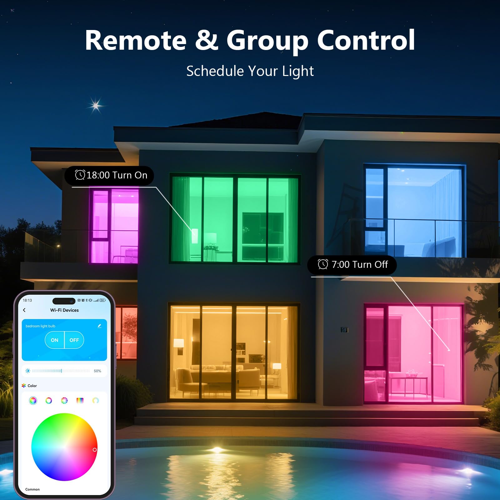 DAYBETTER bulbs synchronize with music for dynamic lighting effects.