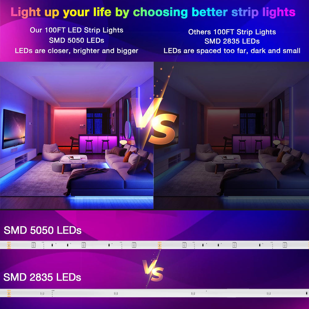 DAYBETTER LED strip 100ft in living room decor for ambient lighting