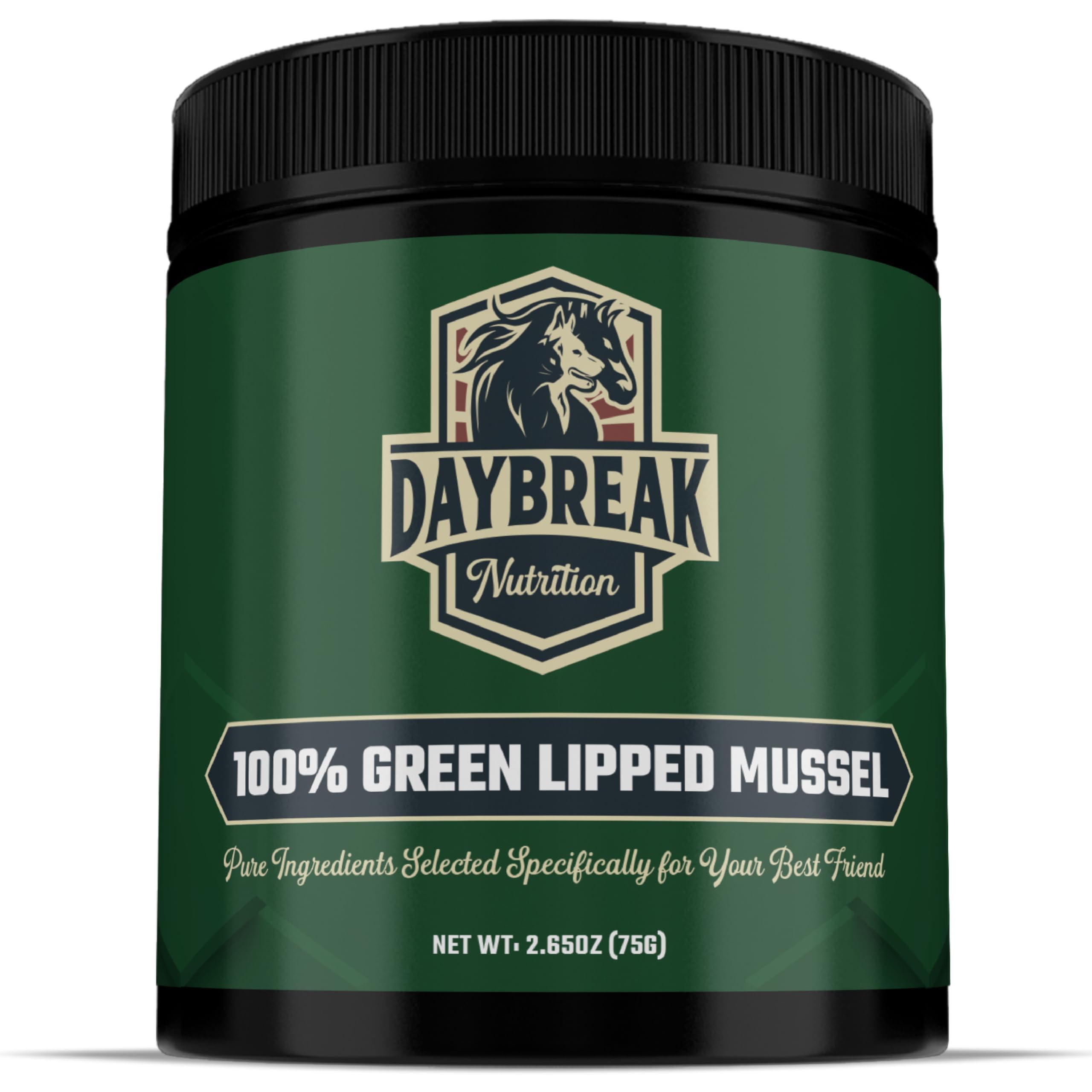 Daybreak Green Lipped Mussel Powder bottle for pet joint support.