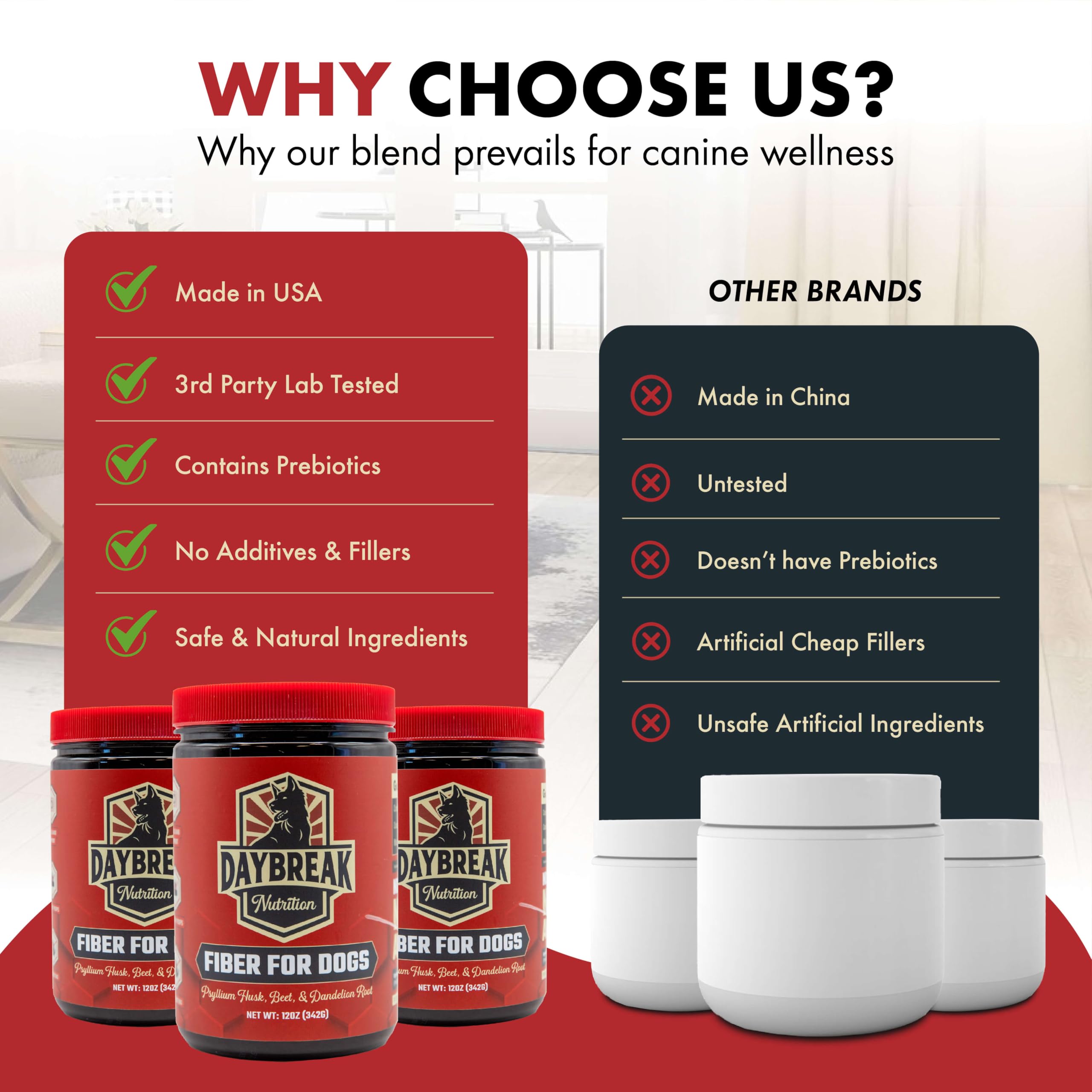 Daybreak Nutrition Fiber for Dogs in a dog bowl while being mixed into meals.