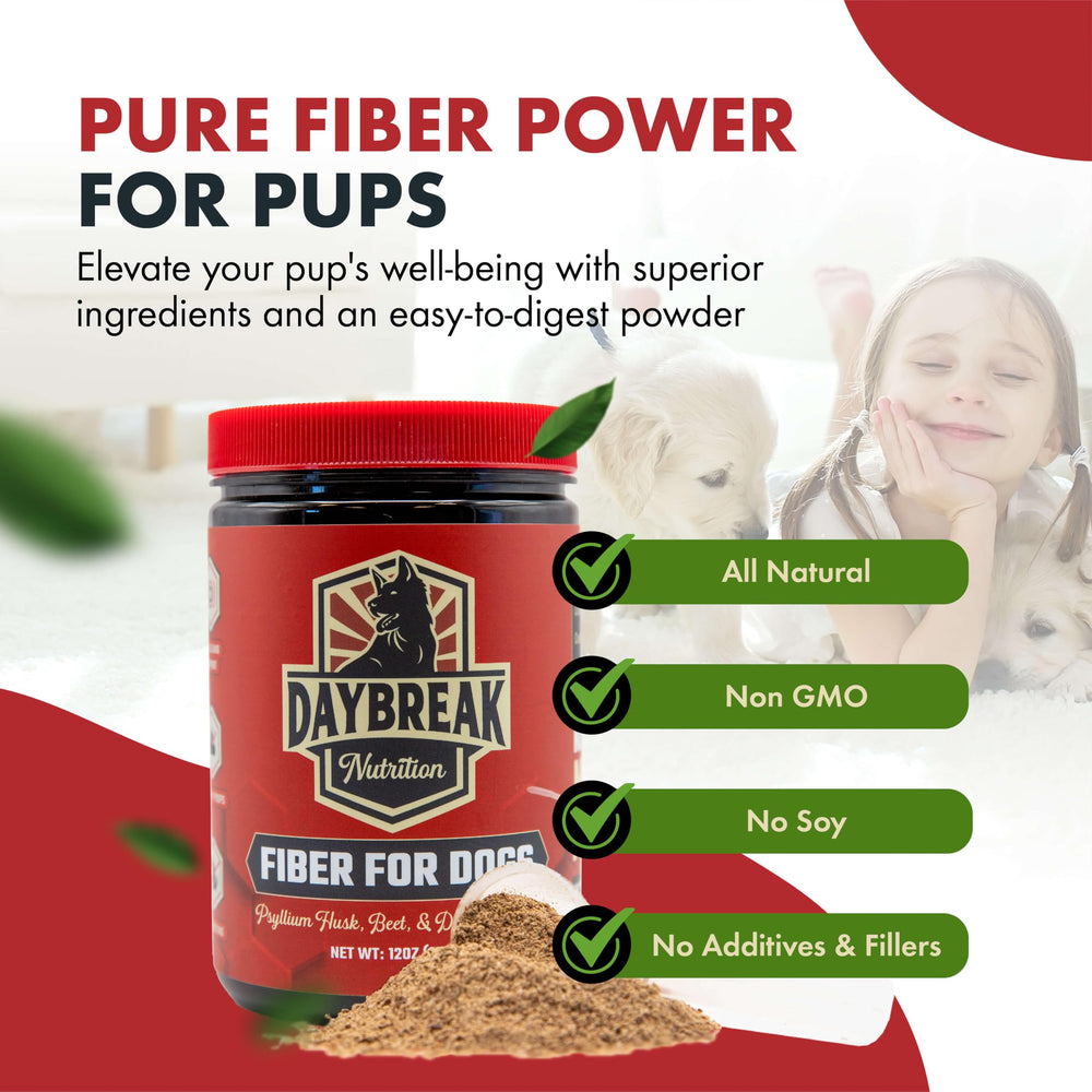 Daybreak Nutrition Fiber for Dogs real beef liver powder adds natural savor.